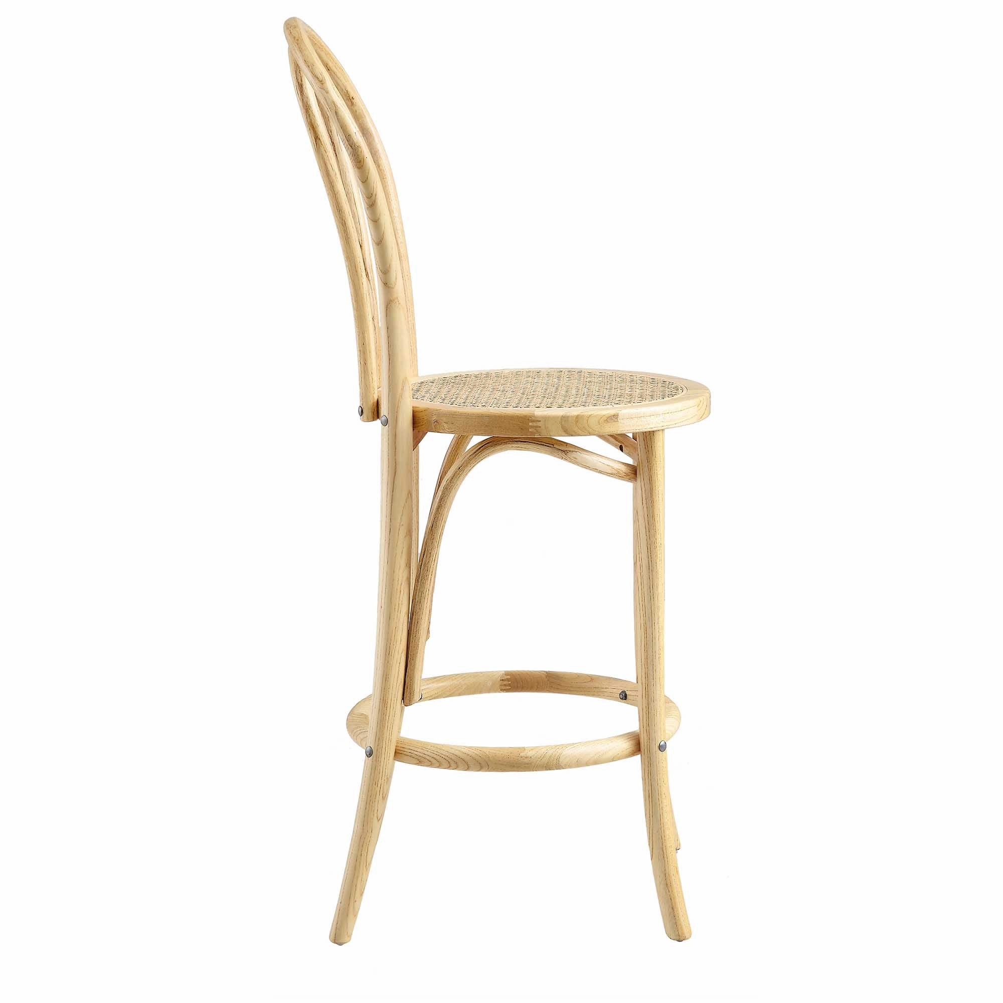 Camille Elm Wood and Rattan Bentwood Counter Stool, Natural