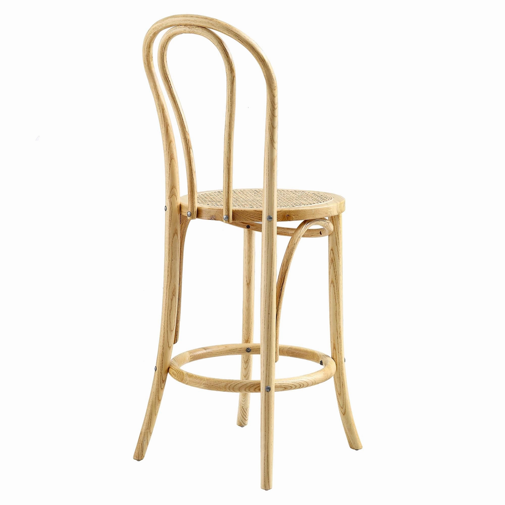 Camille Elm Wood and Rattan Bentwood Counter Stool, Natural