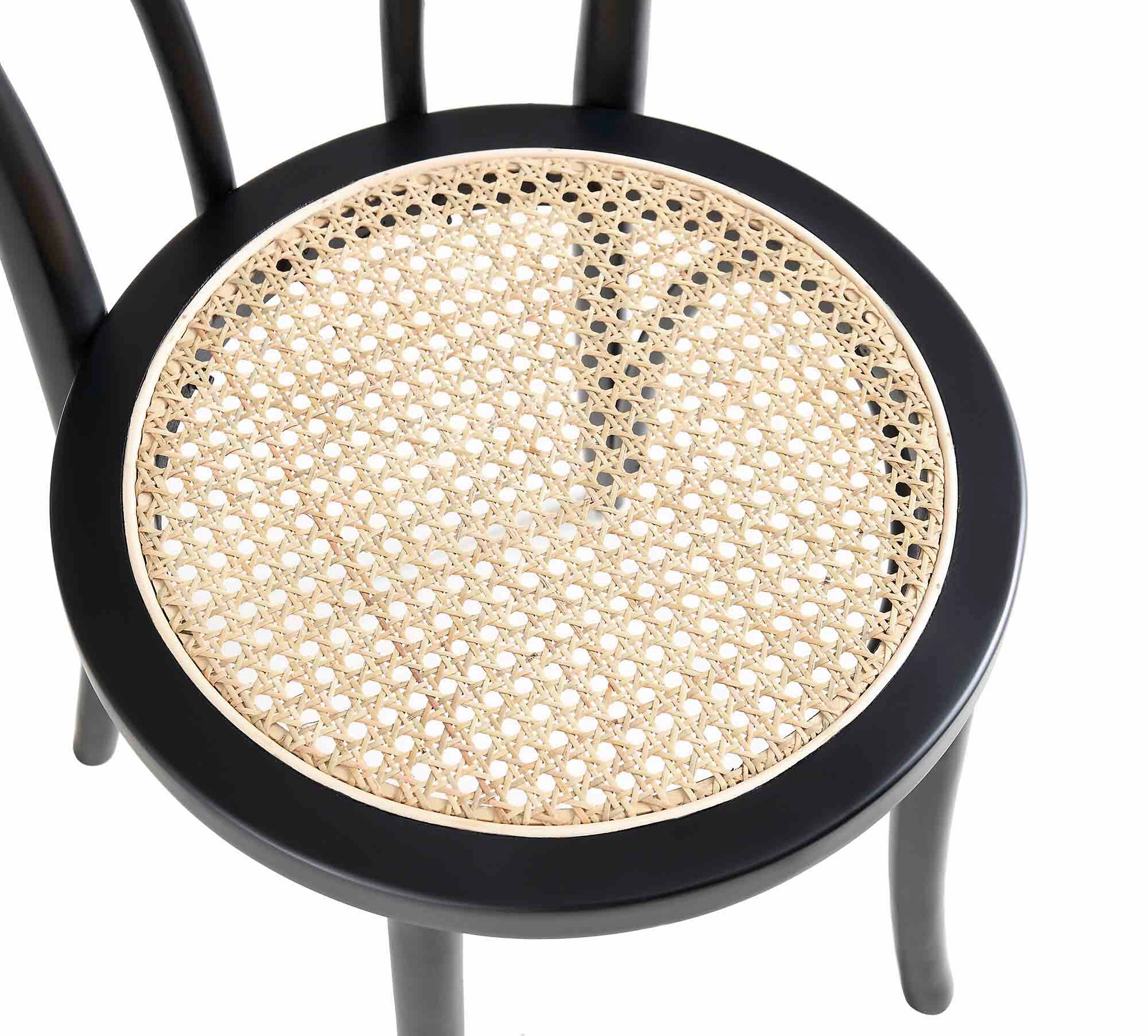 Camille Elm Wood and Rattan Bentwood Dining Chair, Black