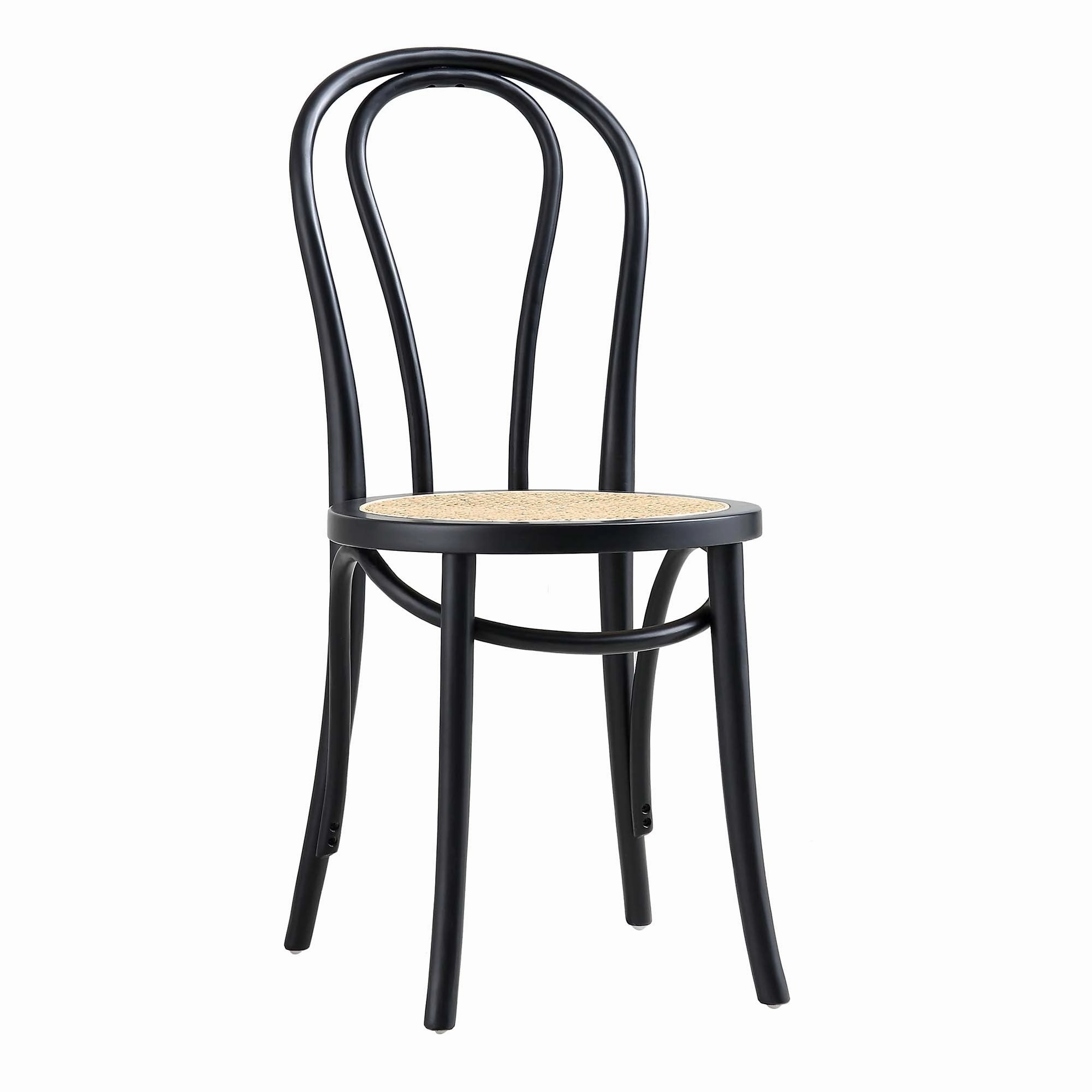 Camille Elm Wood and Rattan Bentwood Dining Chair, Black
