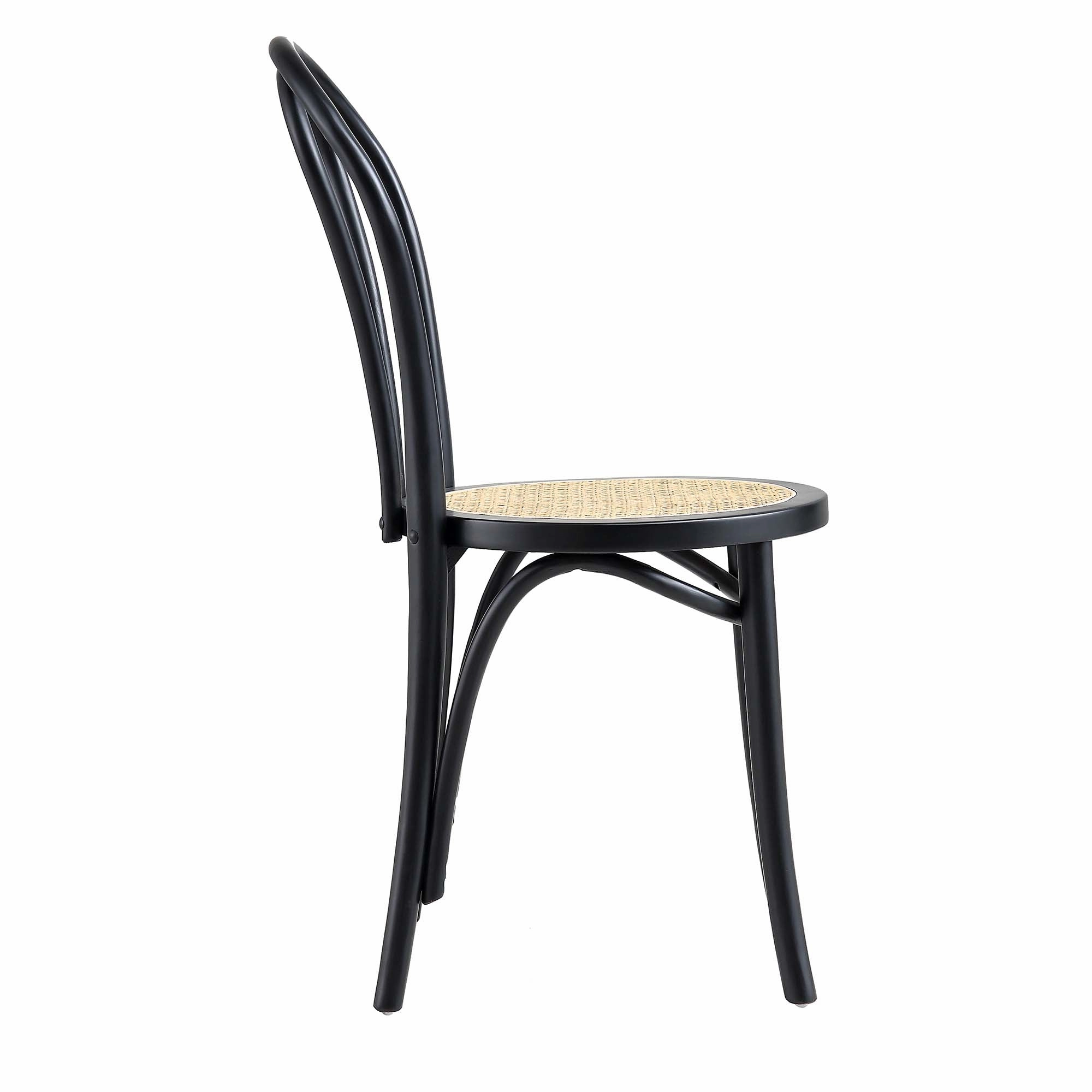 Camille Elm Wood and Rattan Bentwood Dining Chair, Black