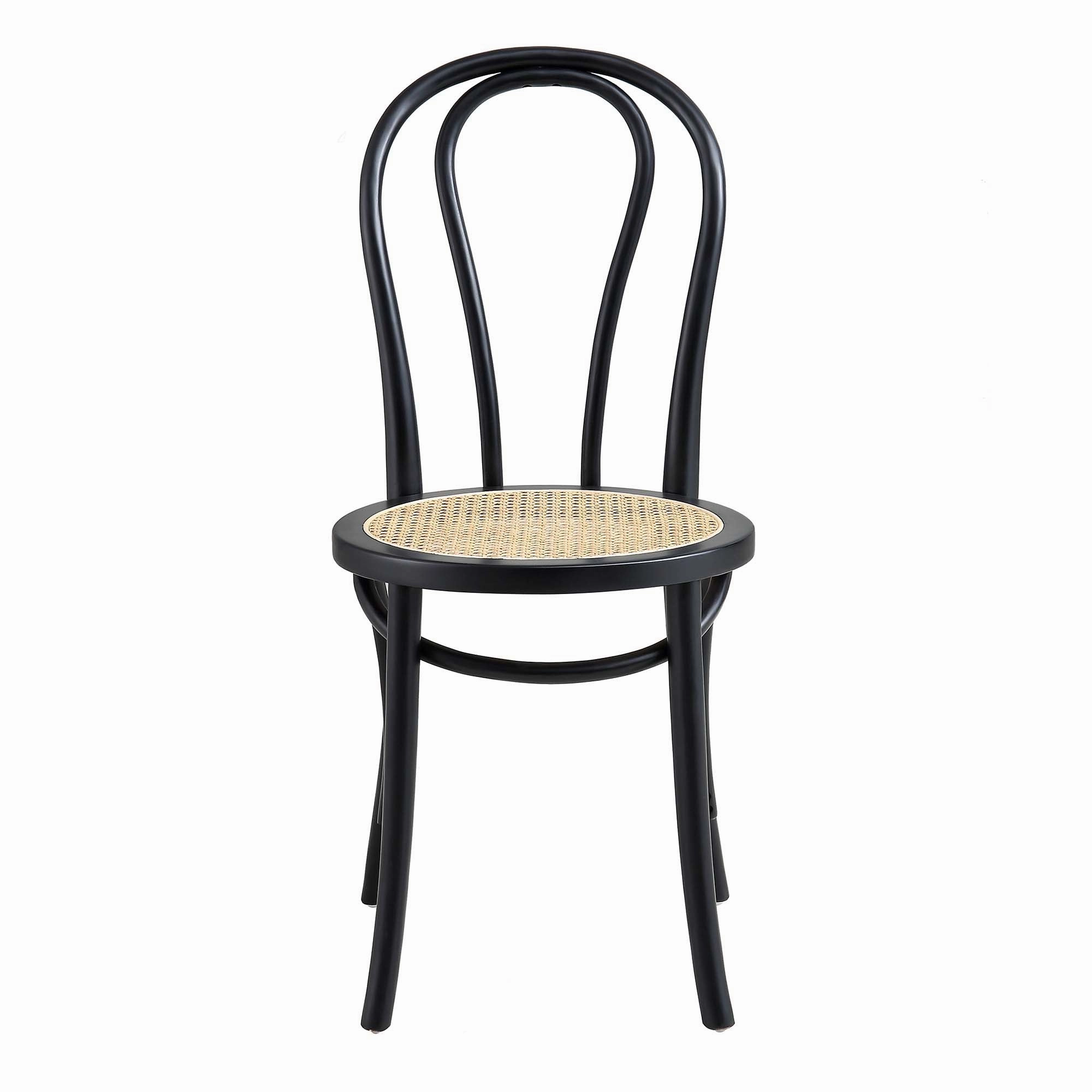 Camille Elm Wood and Rattan Bentwood Dining Chair, Black