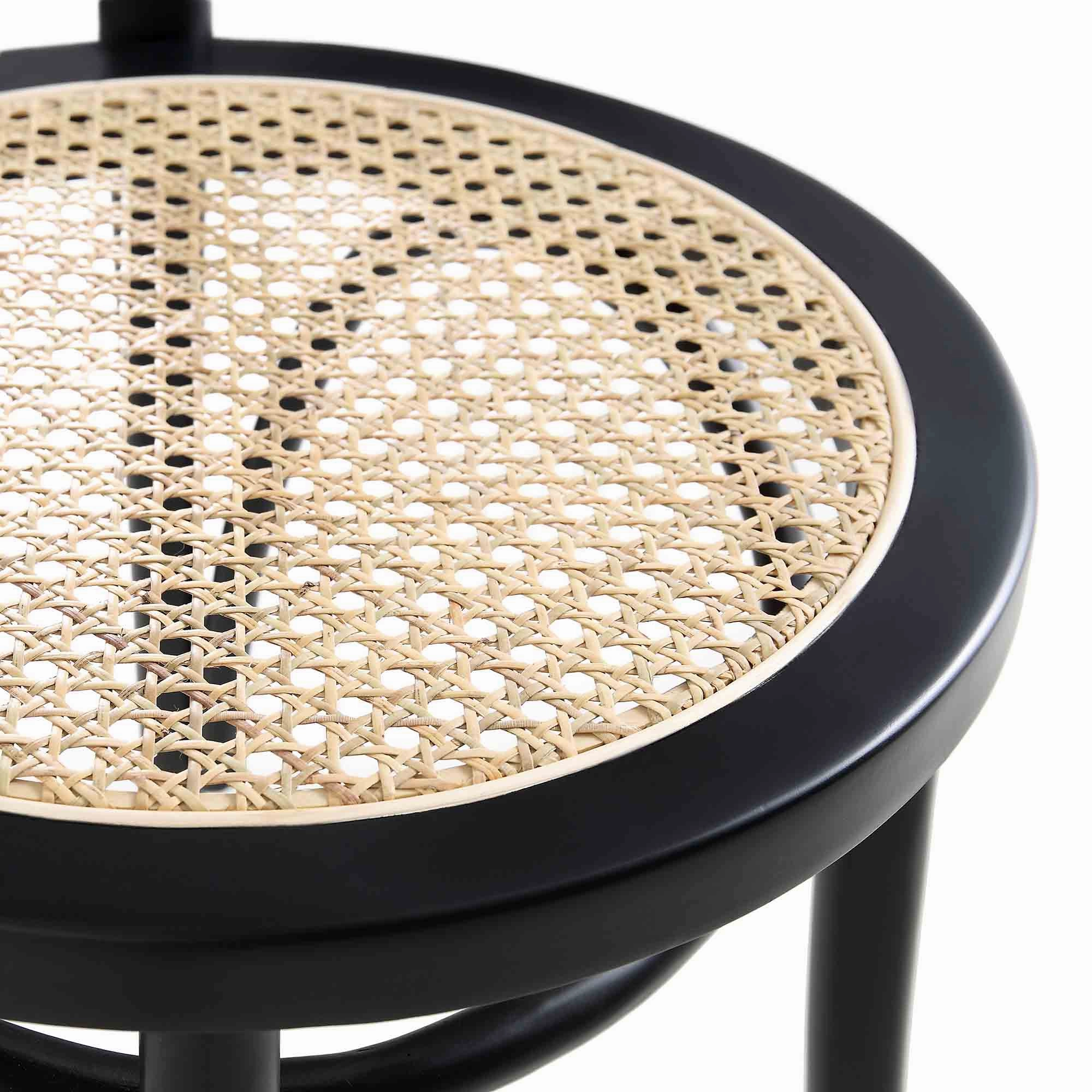Camille Elm Wood and Rattan Bentwood Dining Chair, Black