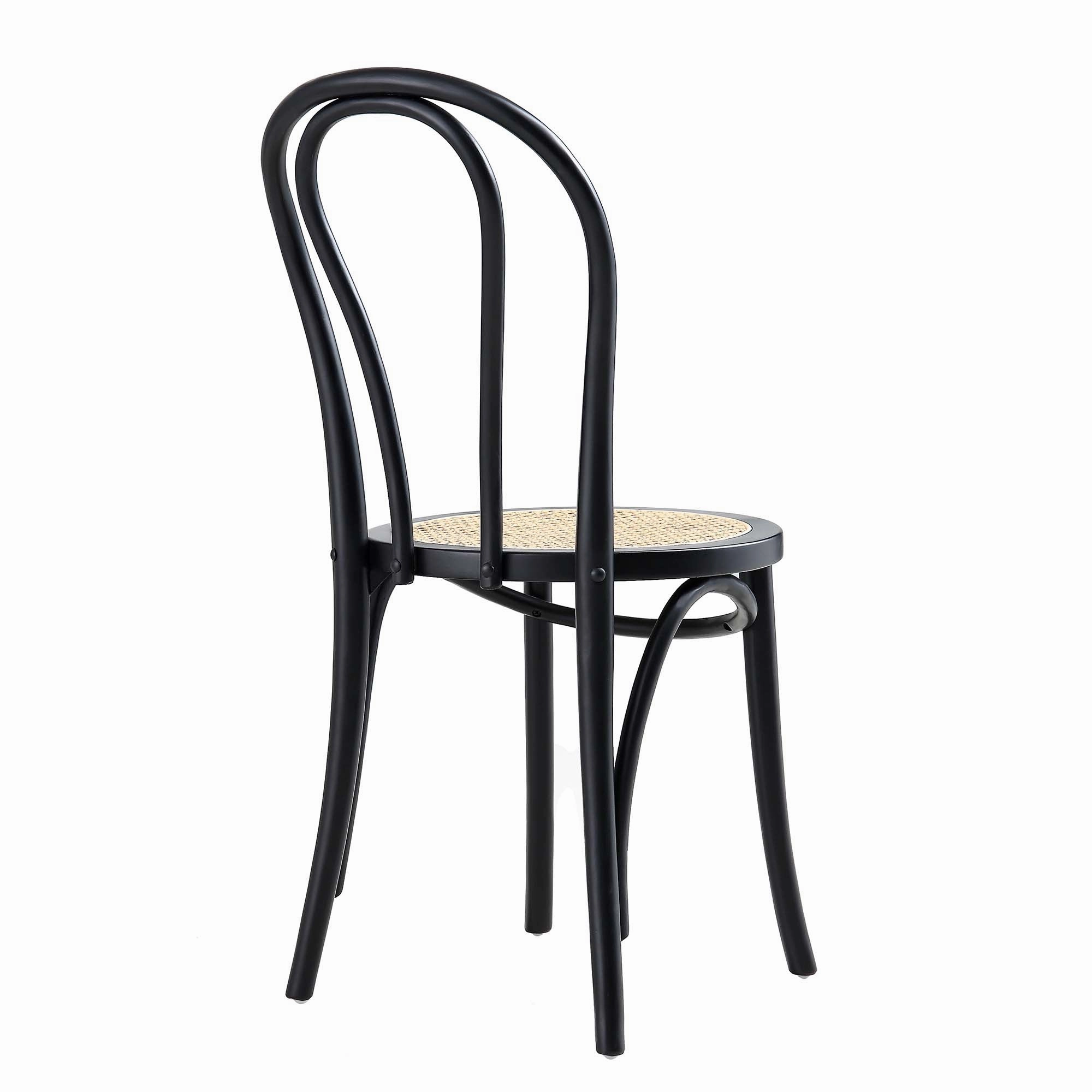 Camille Elm Wood and Rattan Bentwood Dining Chair, Black