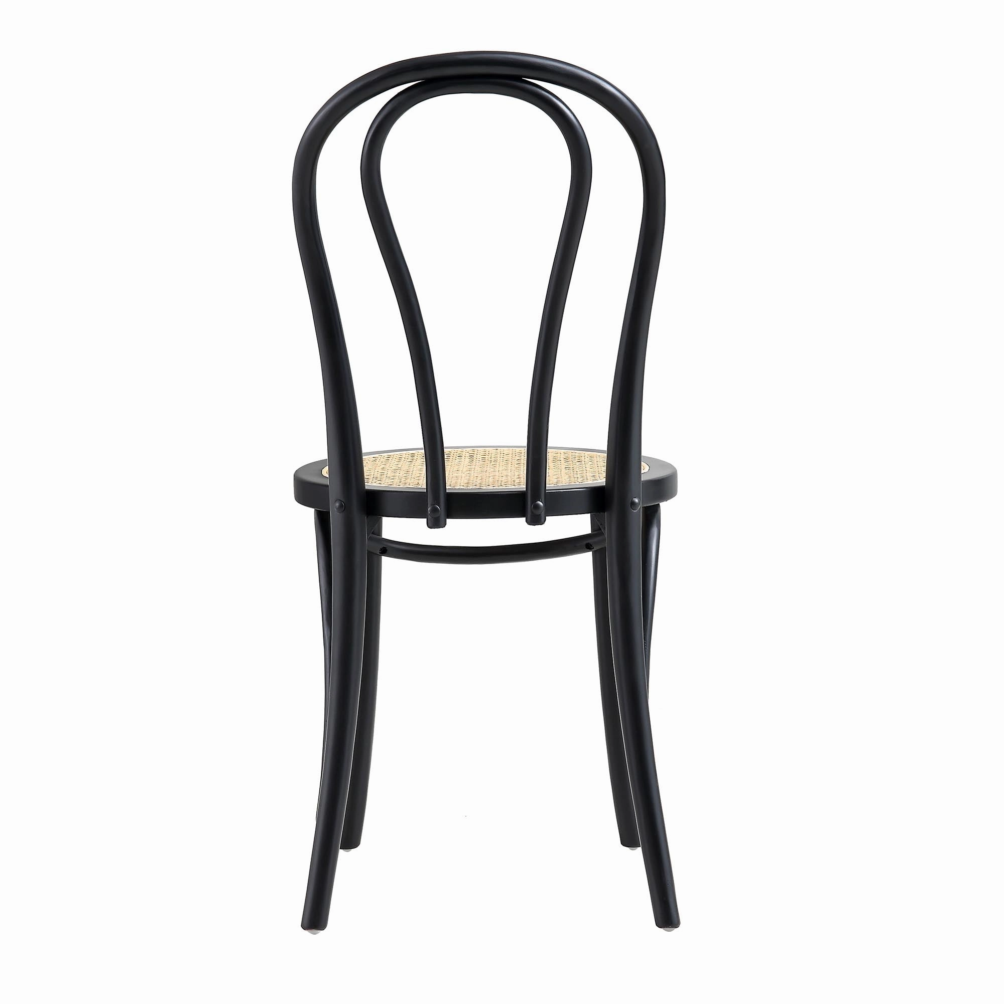 Camille Elm Wood and Rattan Bentwood Dining Chair, Black