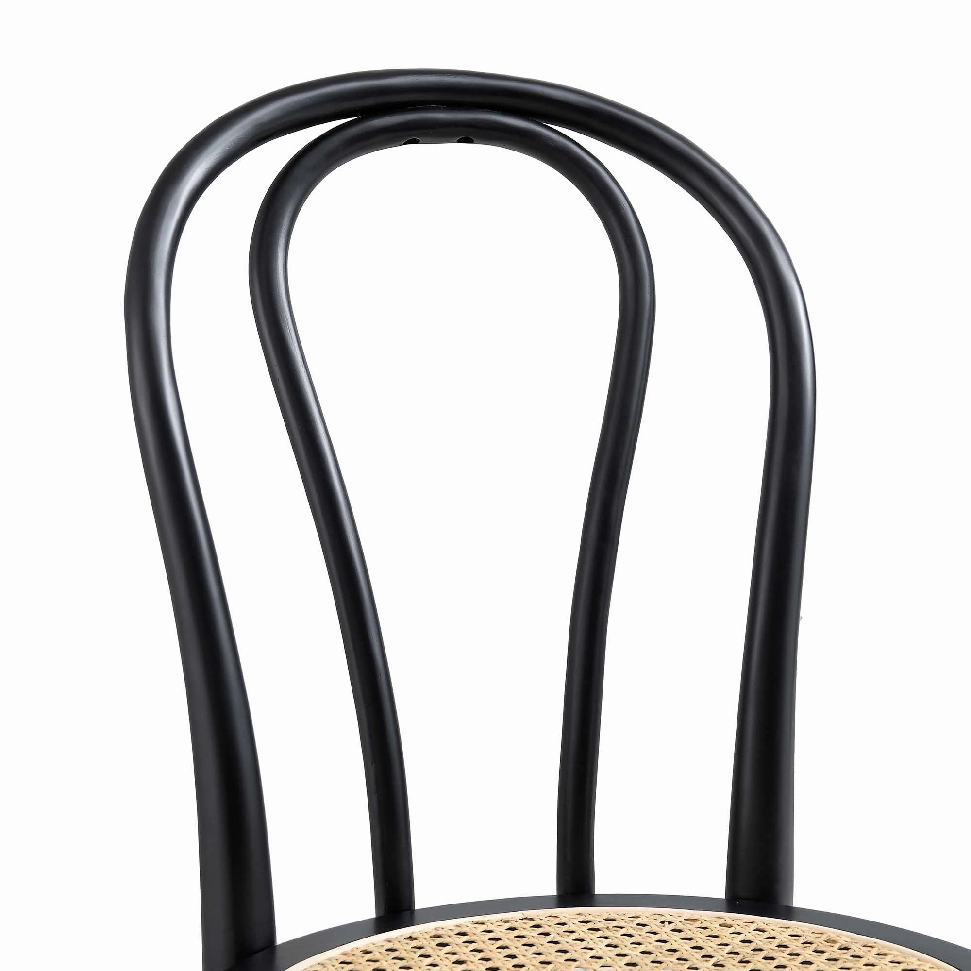 Camille Elm Wood and Rattan Bentwood Dining Chair, Black