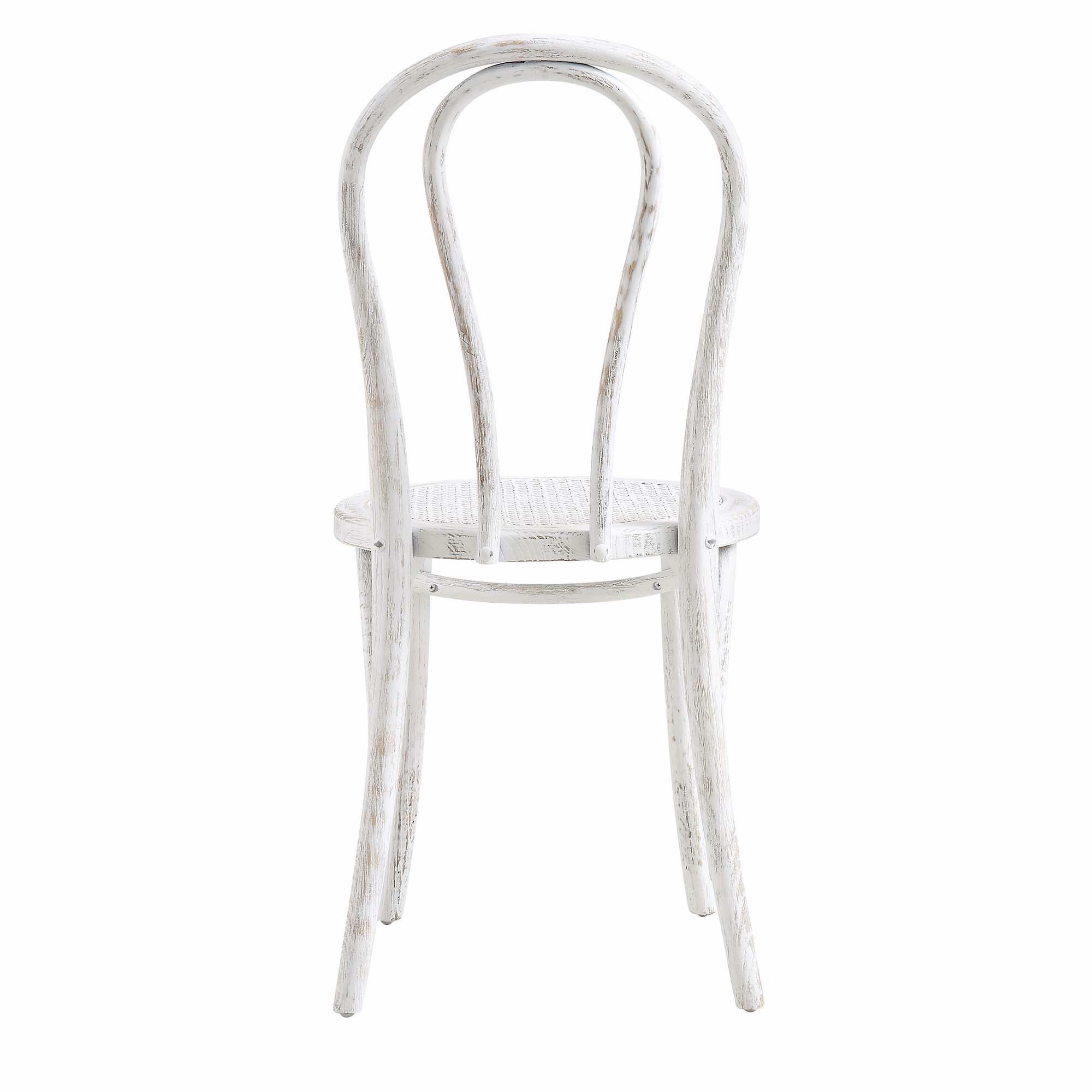 Camille Elm Wood and Rattan Bentwood Dining Chair, Distressed White