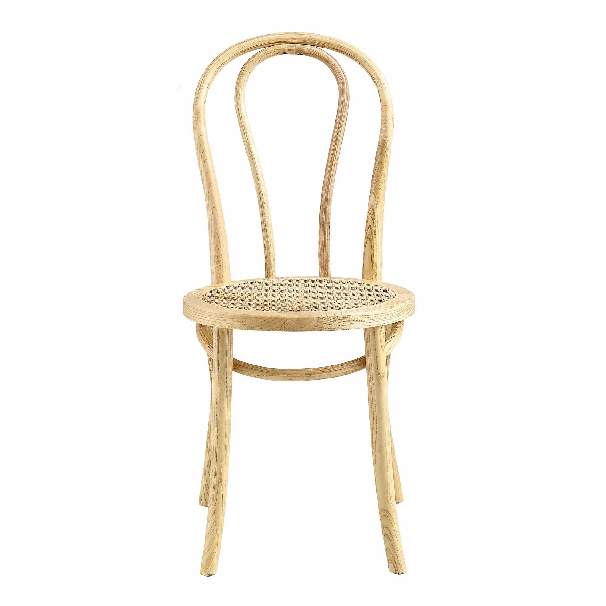 Camille Elm Wood and Rattan Bentwood Dining Chair, Natural
