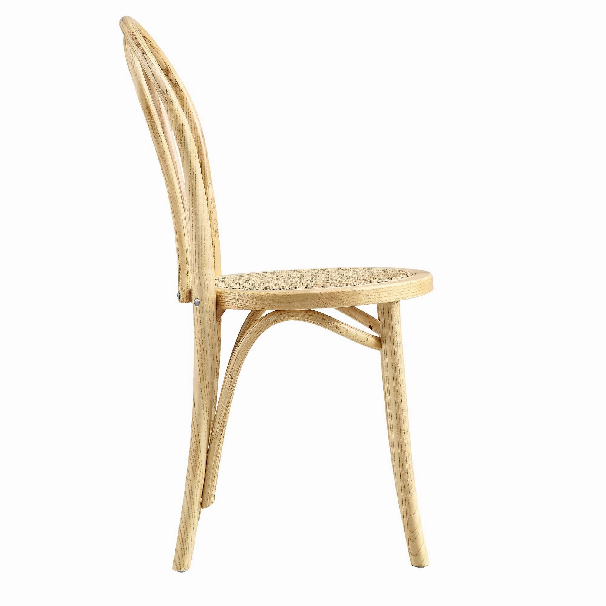 Camille Elm Wood and Rattan Bentwood Dining Chair, Natural