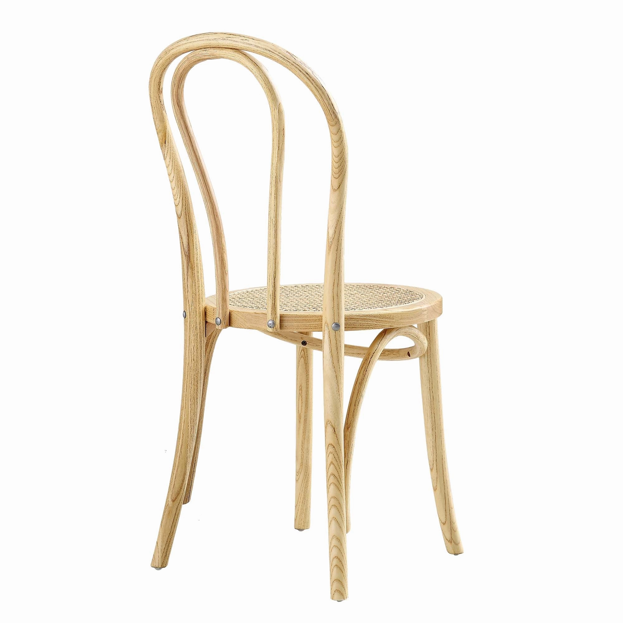Camille Elm Wood and Rattan Bentwood Dining Chair, Natural
