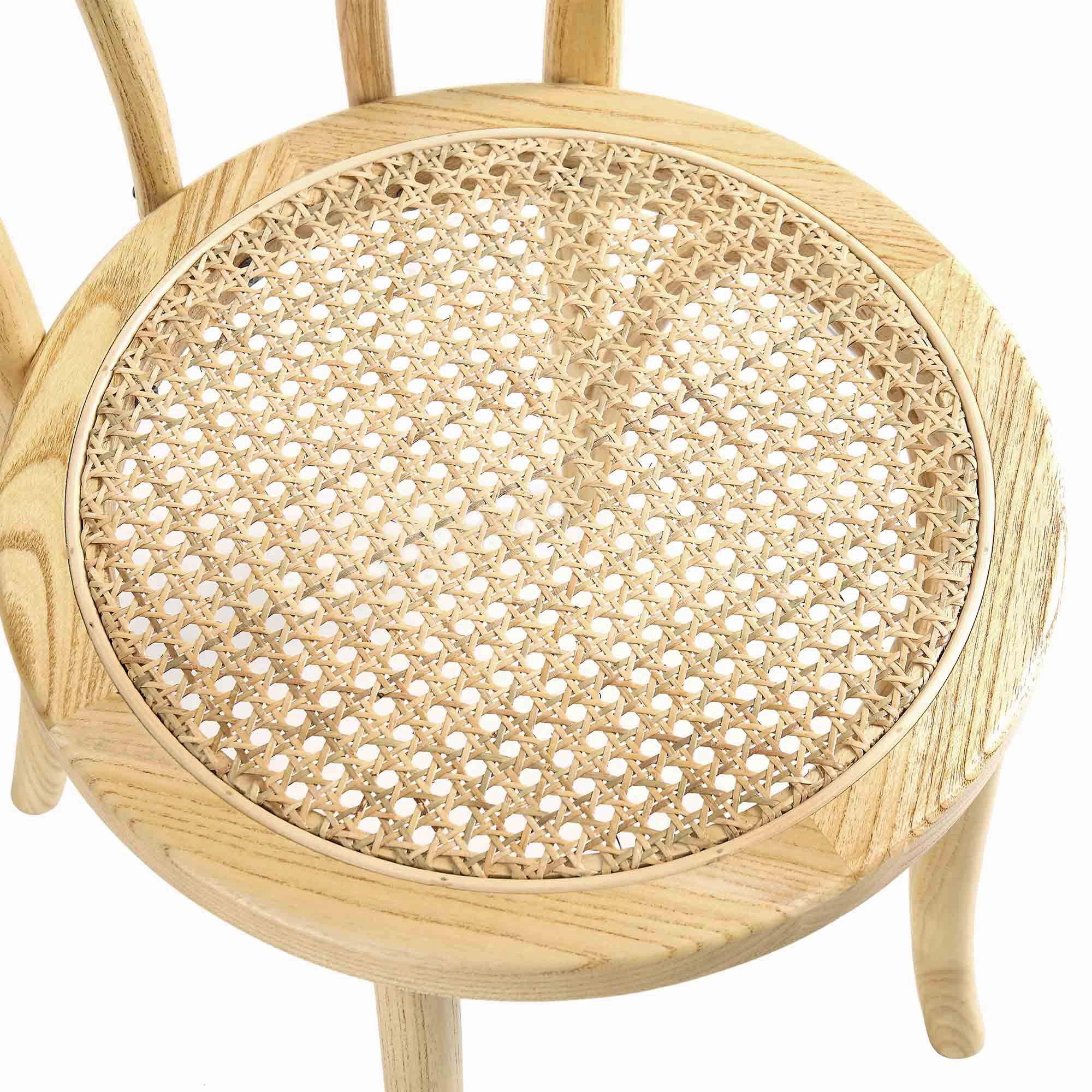 Camille Elm Wood and Rattan Bentwood Dining Chair, Natural