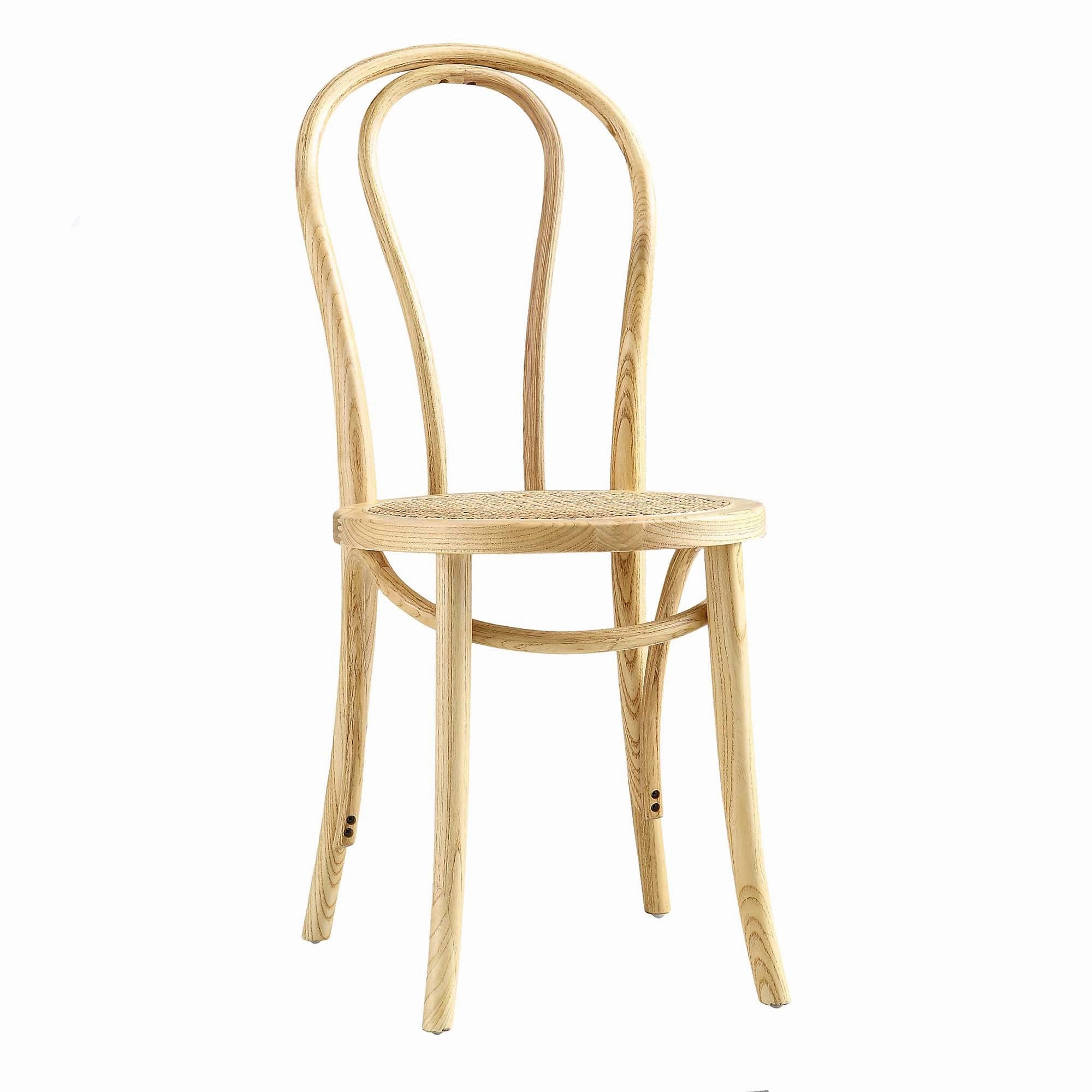 Camille Elm Wood and Rattan Bentwood Dining Chair, Natural