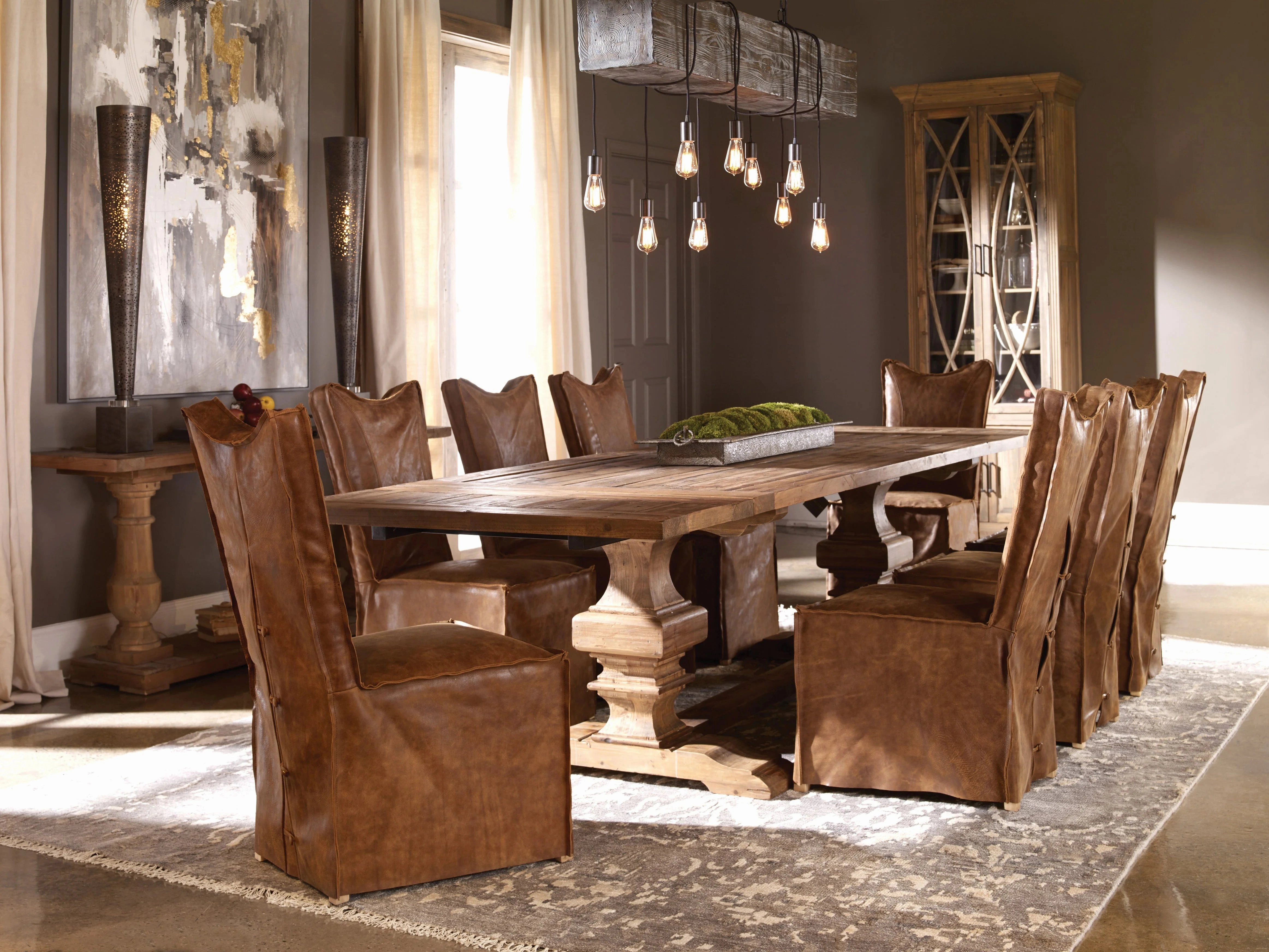 Carnegie Leather Slip-Cover Dining Chair Pair