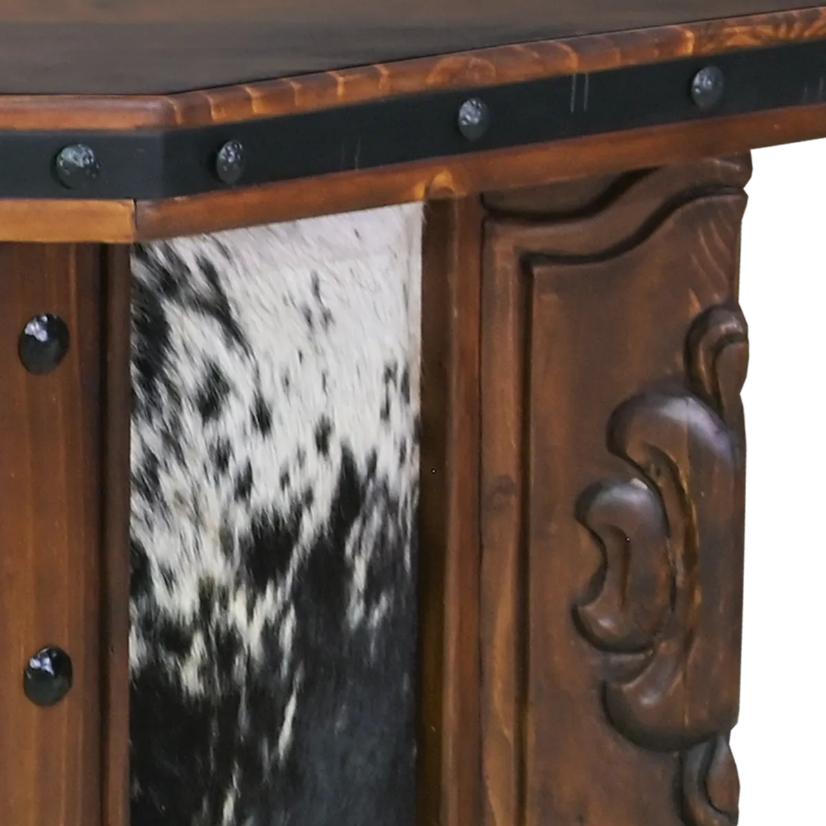Carved Copper Panel & Cowhide Desk