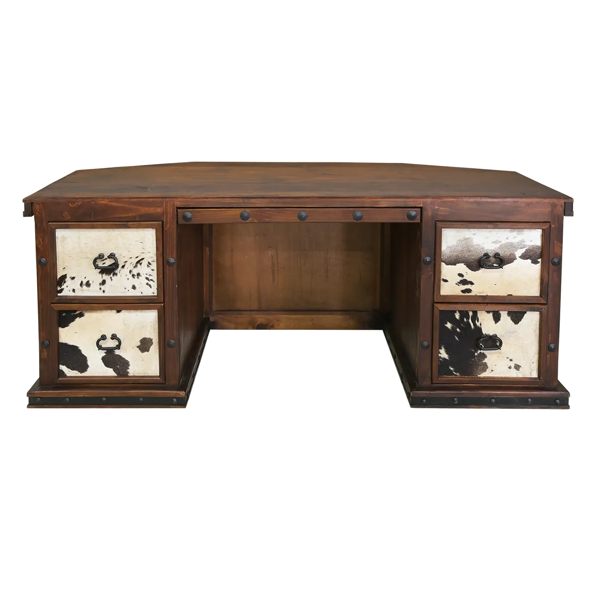 Carved Copper Panel & Cowhide Desk
