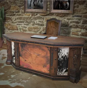 Carved Copper Panel & Cowhide Desk gaming chair, computer chair