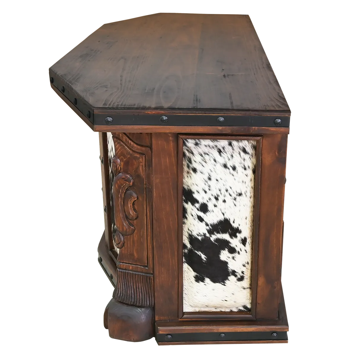 Carved Copper Panel & Cowhide Desk
