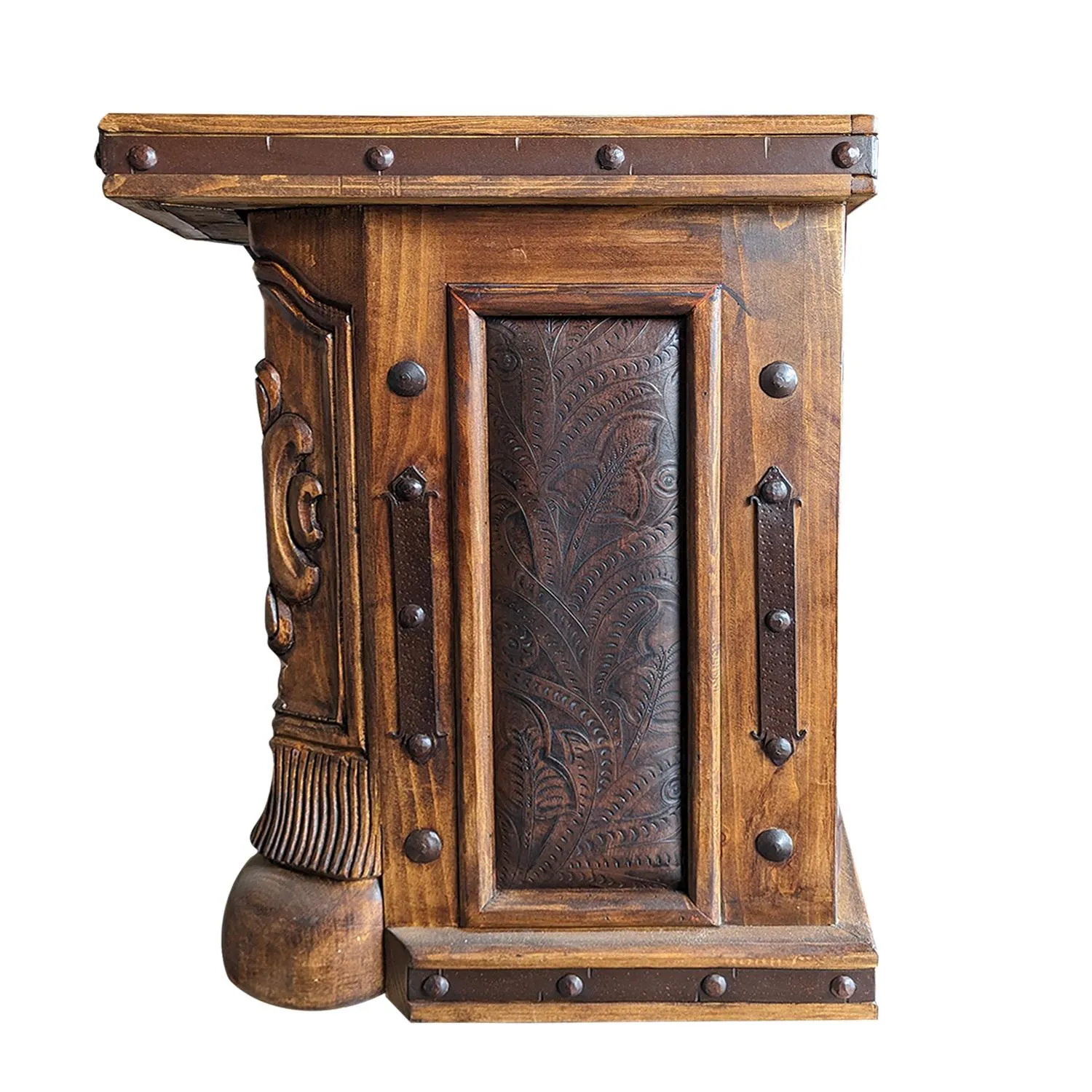 Carved Leather, Marble and Leather Desk