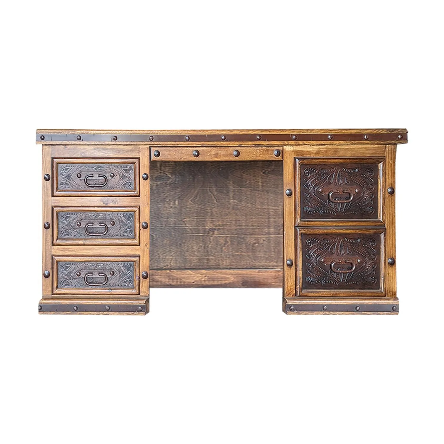 Carved Leather, Marble and Leather Desk