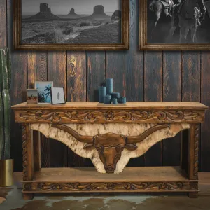 Carved Longhorn Storage Console Table euro sham, pillow shams