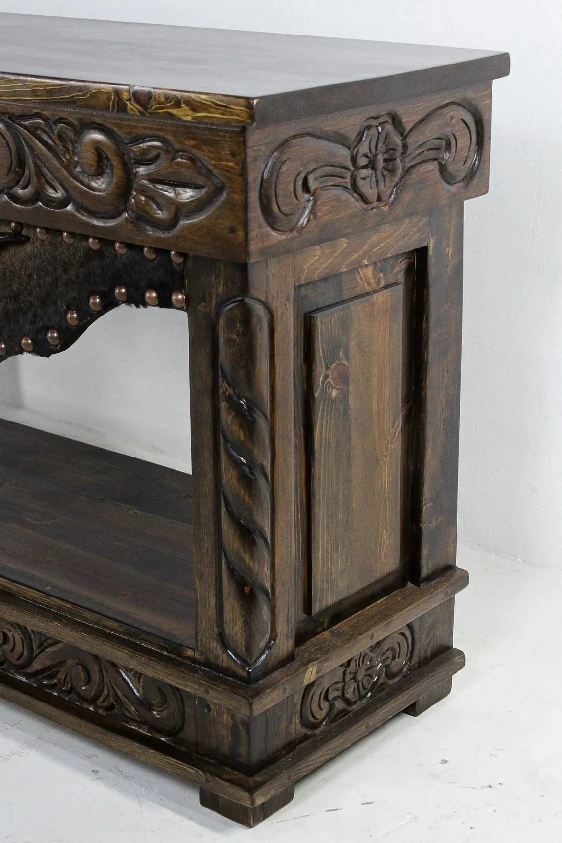 Carved Longhorn Storage Console Table