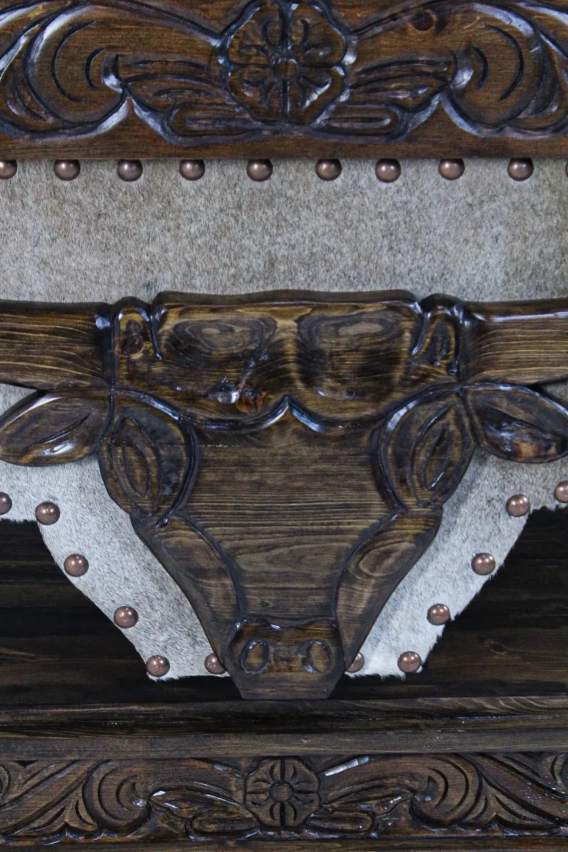 Carved Longhorn Storage Console Table