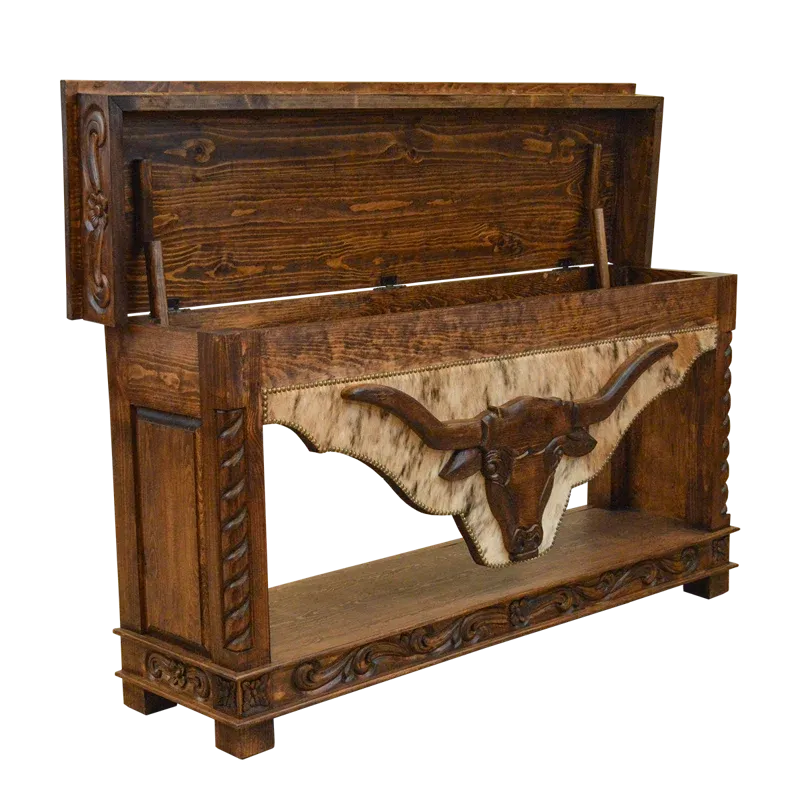 Carved Longhorn Storage Console Table