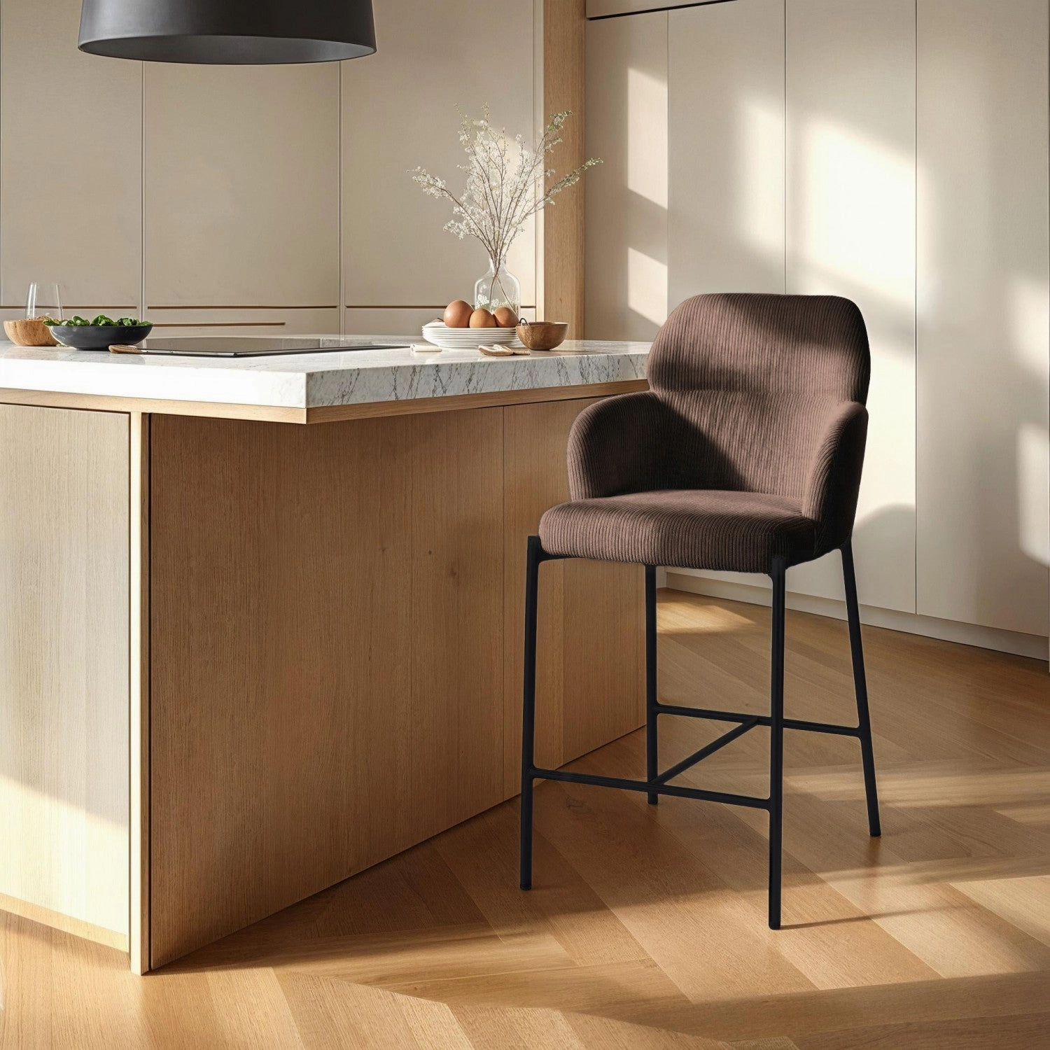 Celon Counter Stool - Corduroy Brown - Set of Two