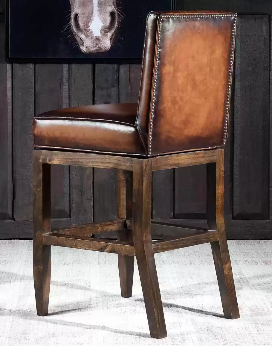 Channel Back Leather Bar or Counter Stool