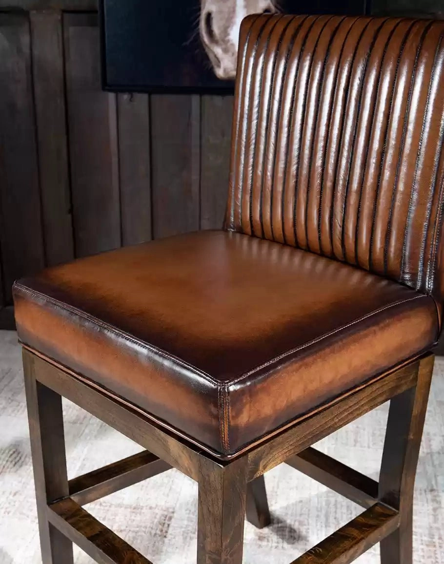 Channel Back Leather Bar or Counter Stool