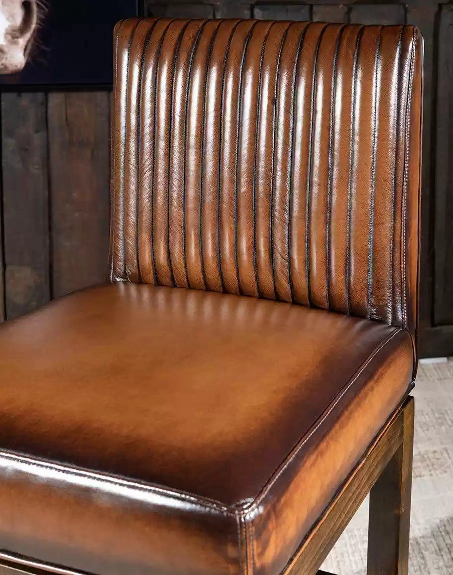Channel Back Leather Bar or Counter Stool