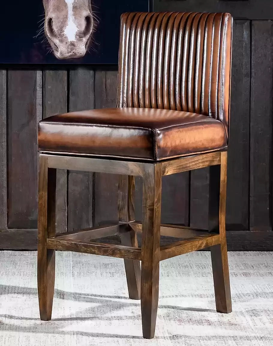 Channel Back Leather Bar or Counter Stool