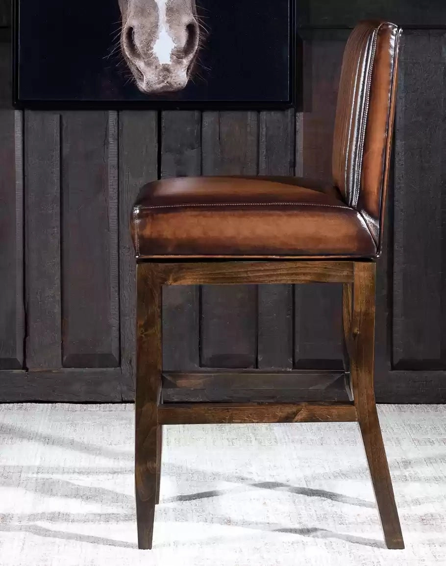 Channel Back Leather Bar or Counter Stool