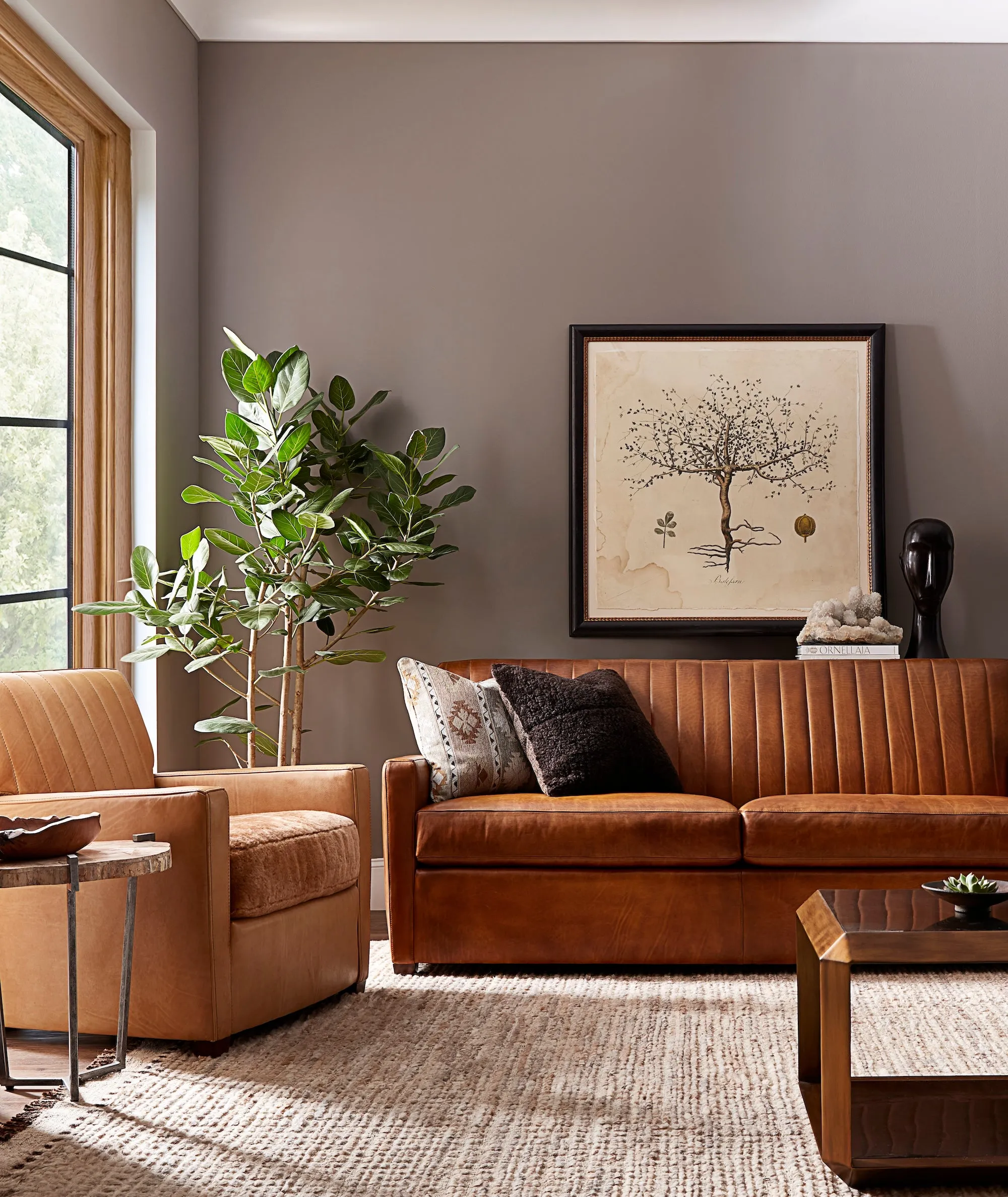 Channeled Leather Sofa