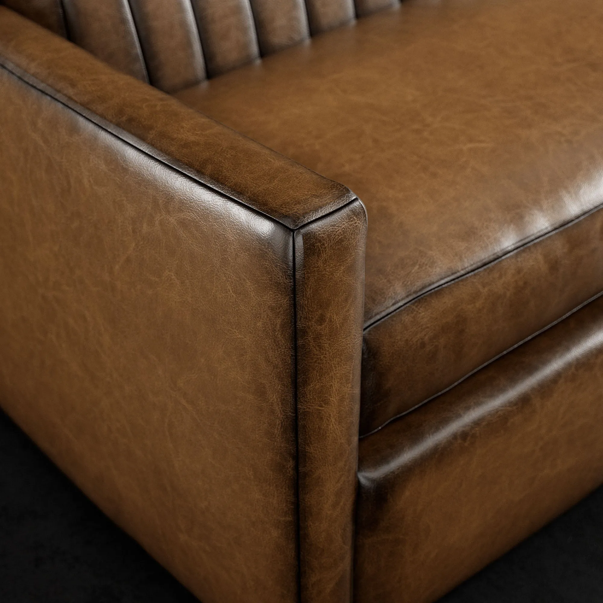 Channeled Leather Sofa