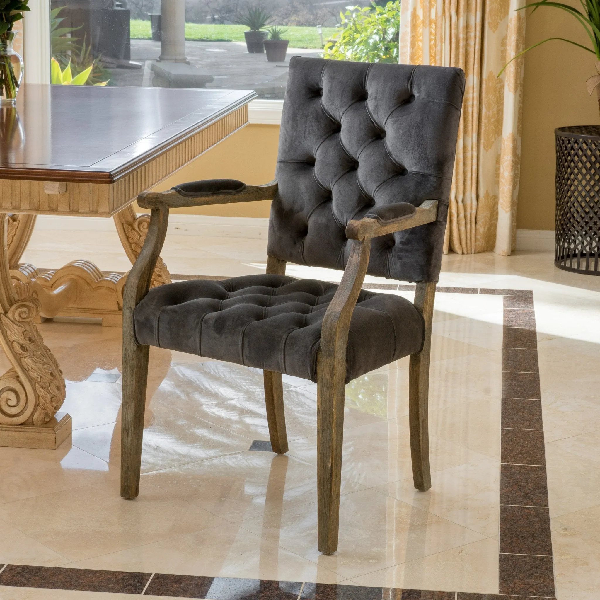 Charcoal Velvet Arm Dining Chair - NH255692 dining table set, 6-piece dining set