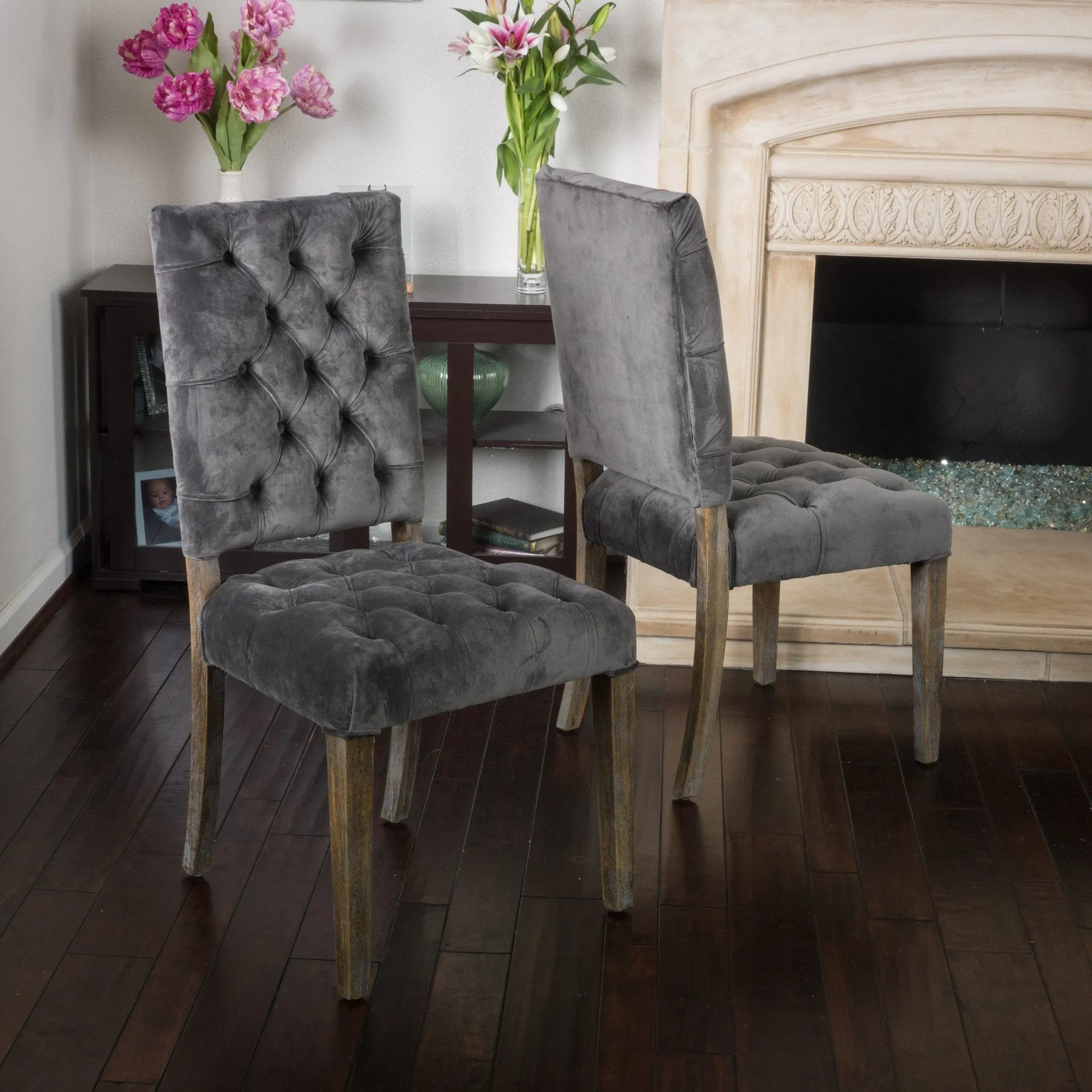 Charcoal Velvet Dining Chair (Set of 2) - NH055692 dining table set, 6-piece dining set