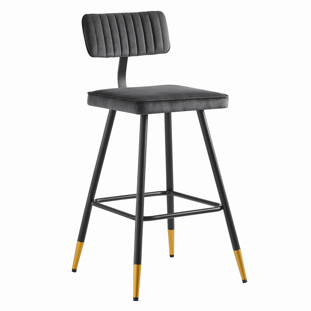 Charlecote Set of 2 Dark Grey Velvet Upholstered Bar Stools
