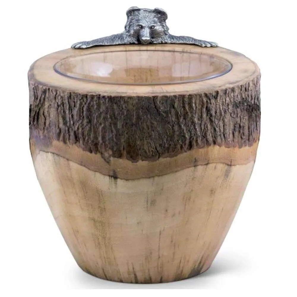 Chillin' Log Ice Bucket w/ Pewter Bear shower curtain, waterproof liner