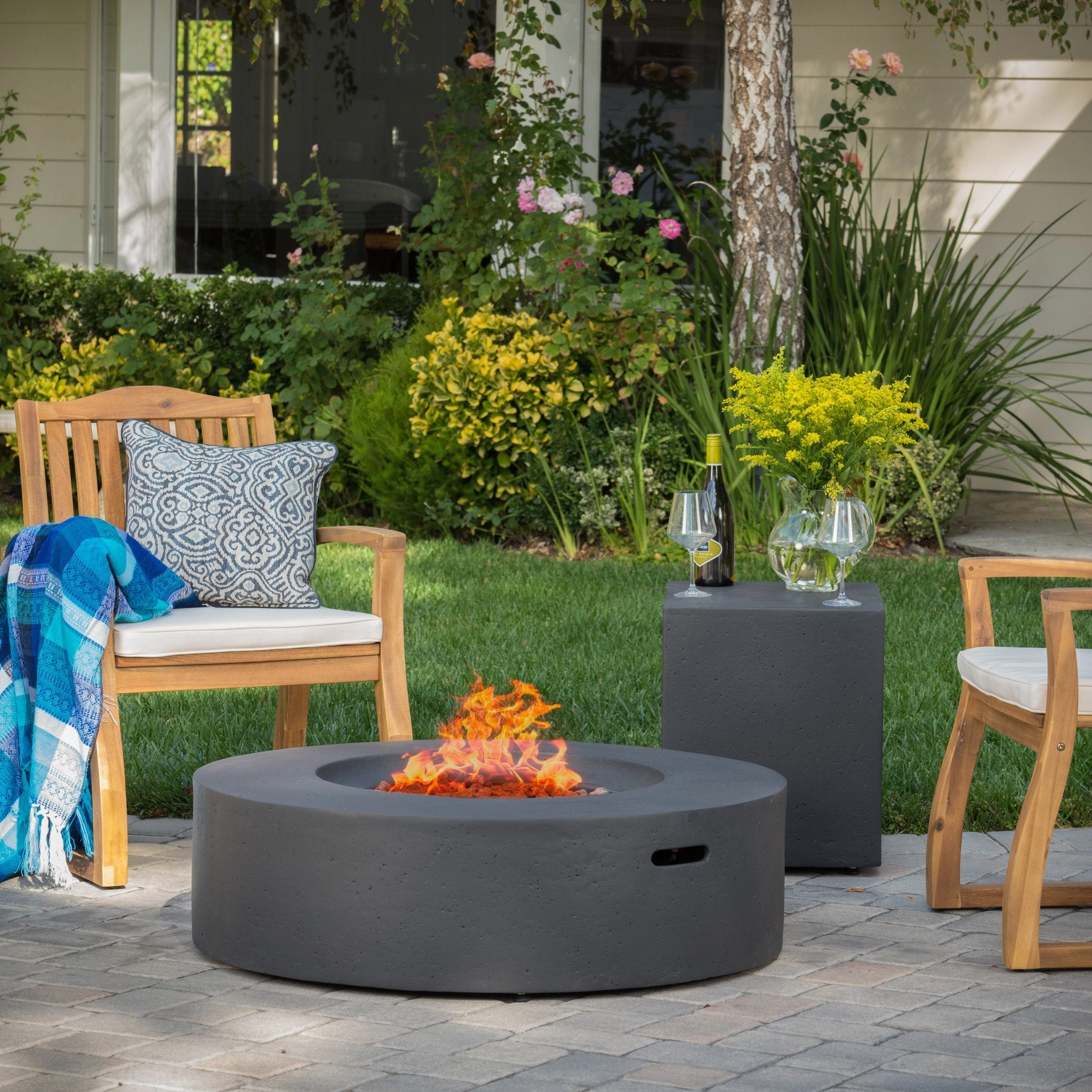 Circular 50K BTU Outdoor Gas Fire Pit Table with Tank Holder - NH704992 floor chair, tatami chair