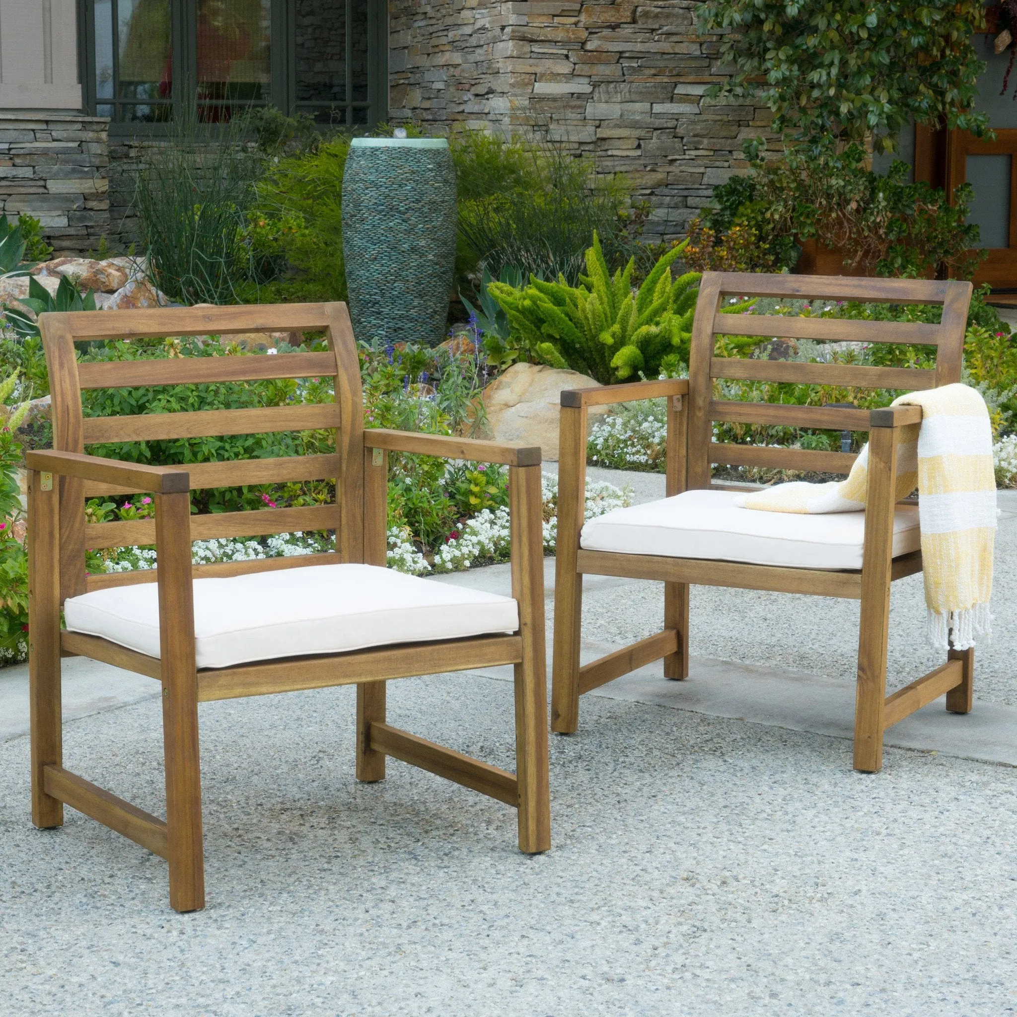 Coastal Outdoor Natural Stained Acacia Wood Club Chair (Set of 2) - NH688992 patio chairs, outdoor seating
