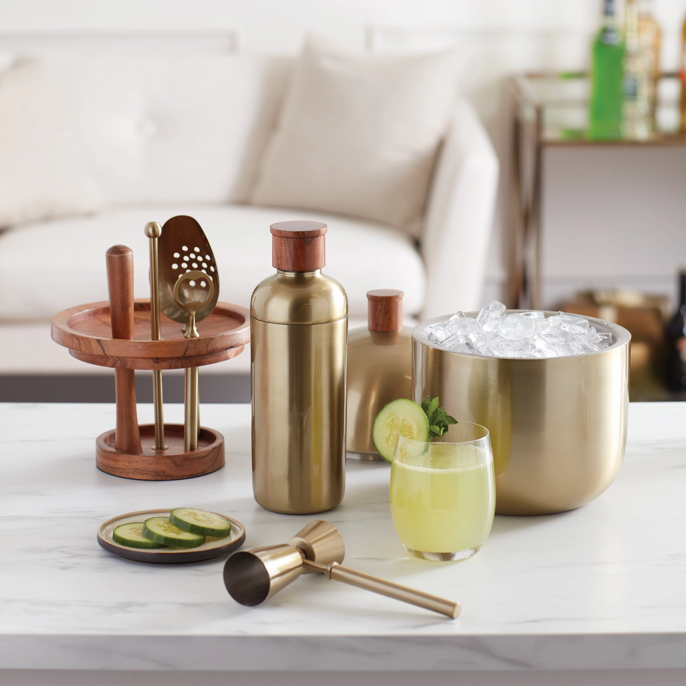 Cocktail Party Brushed Gold  Bar Tool Set