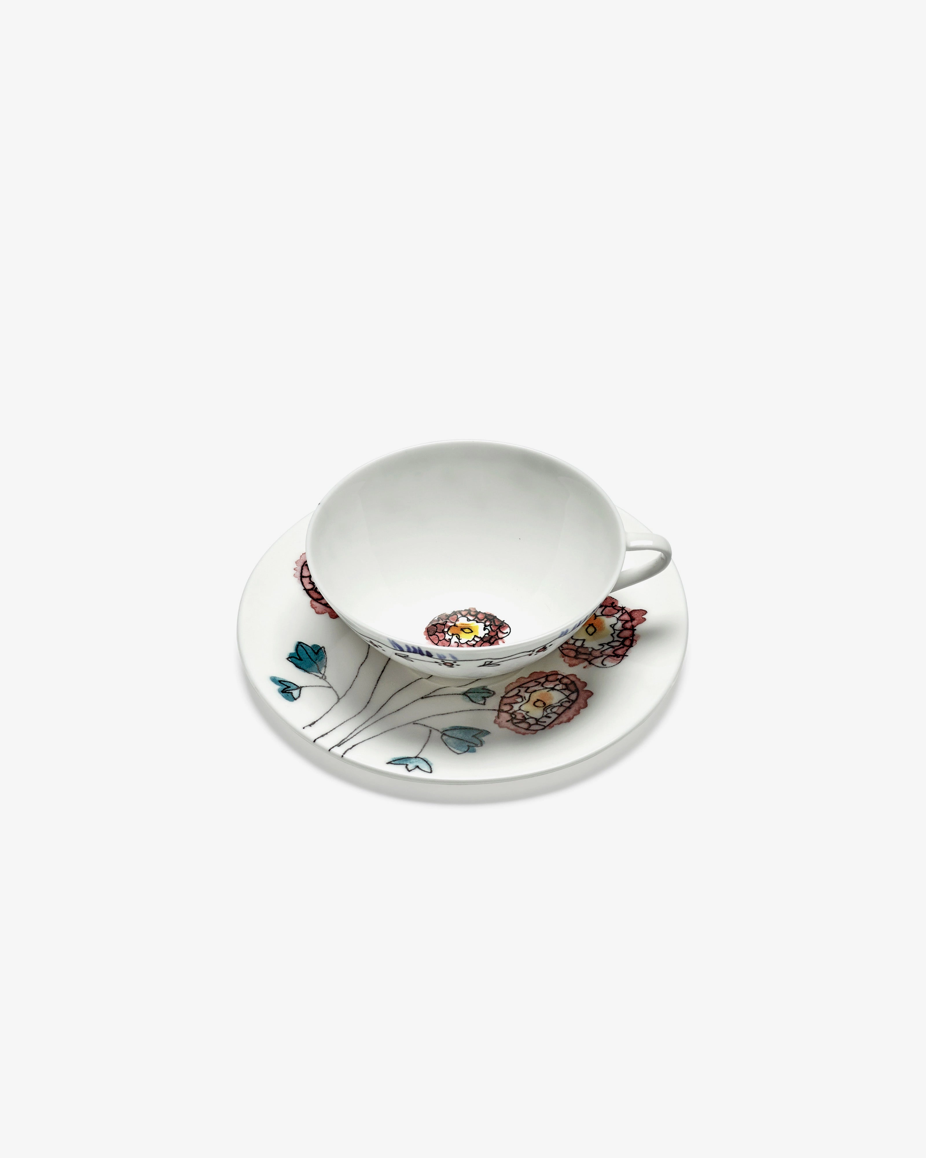 Coffee cup low with saucer Anemone milk Midnight Flowers