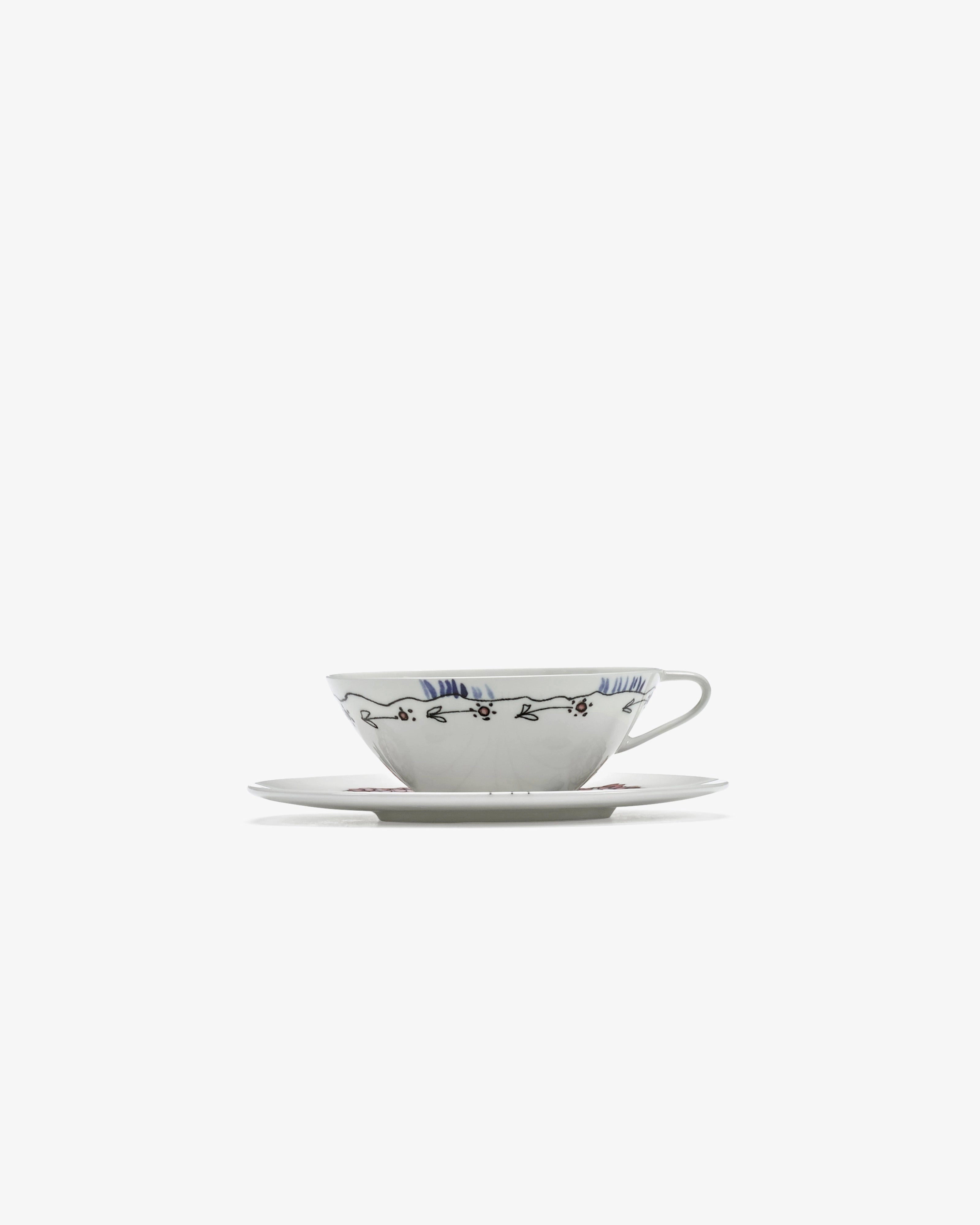 Coffee cup low with saucer Anemone milk Midnight Flowers