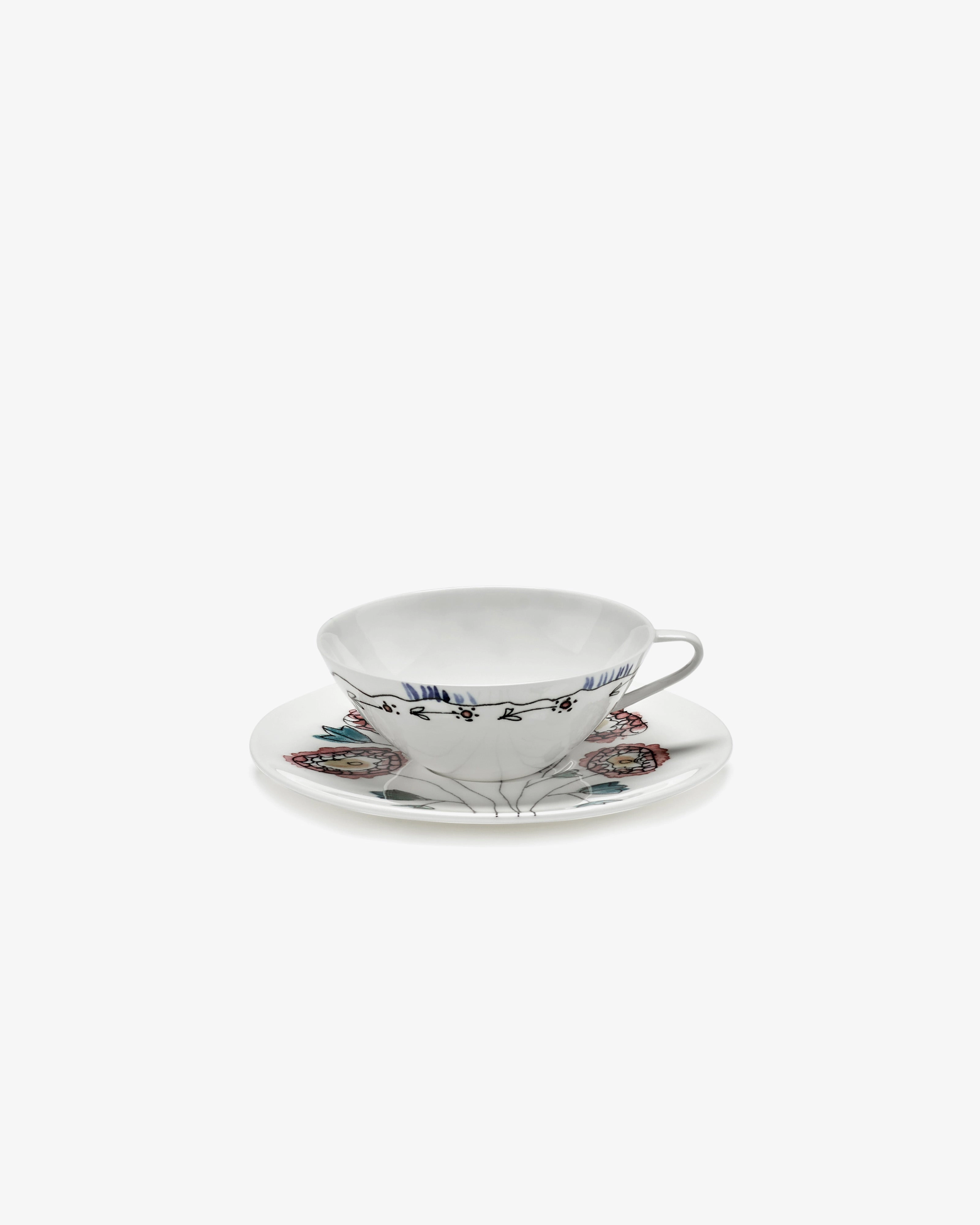 Coffee cup low with saucer Anemone milk Midnight Flowers