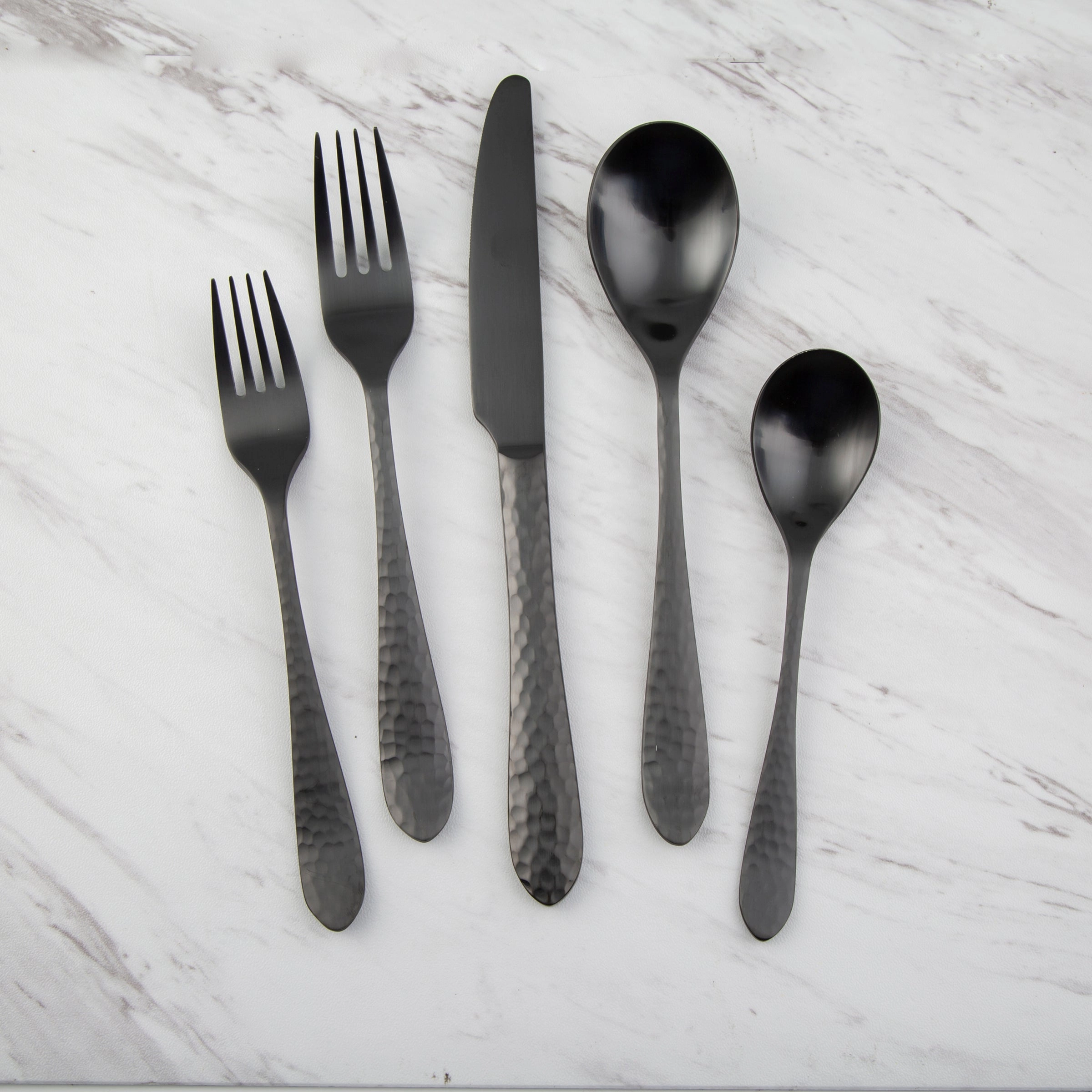 Colby Black Hammered 20 Piece Flatware Set