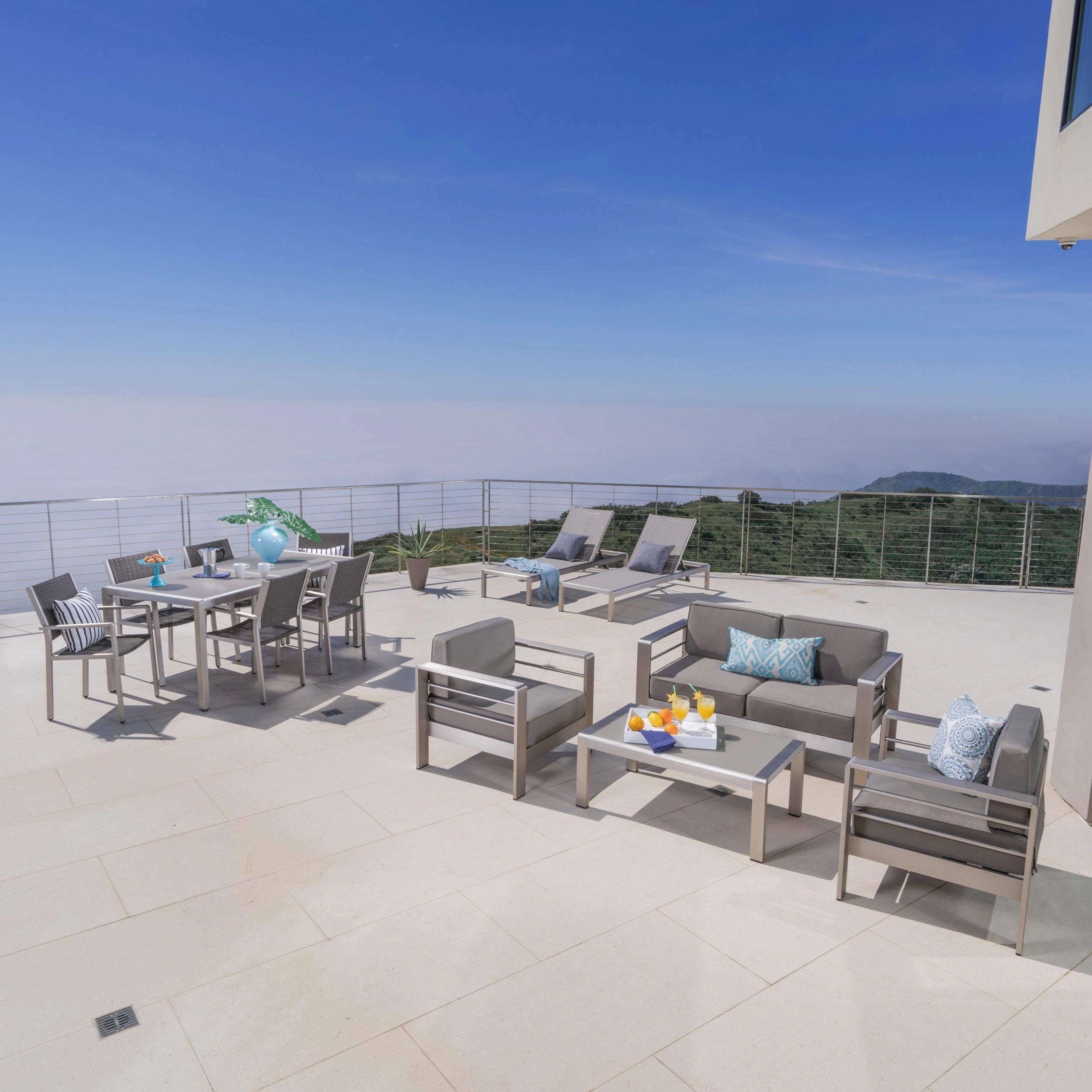 Complete Outdoor Dining Set with Chat Set & Lounges - NH974003 cushion cover, soft furnishing