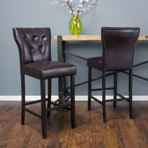 Contemporary Button Tufted Brown Leather Backed Barstools - NH246692 bar stool, counter stool