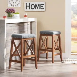 Contemporary Farmhouse Upholstered Fabric Barstools (Set of 2) - NH835903 bar stool, counter stool