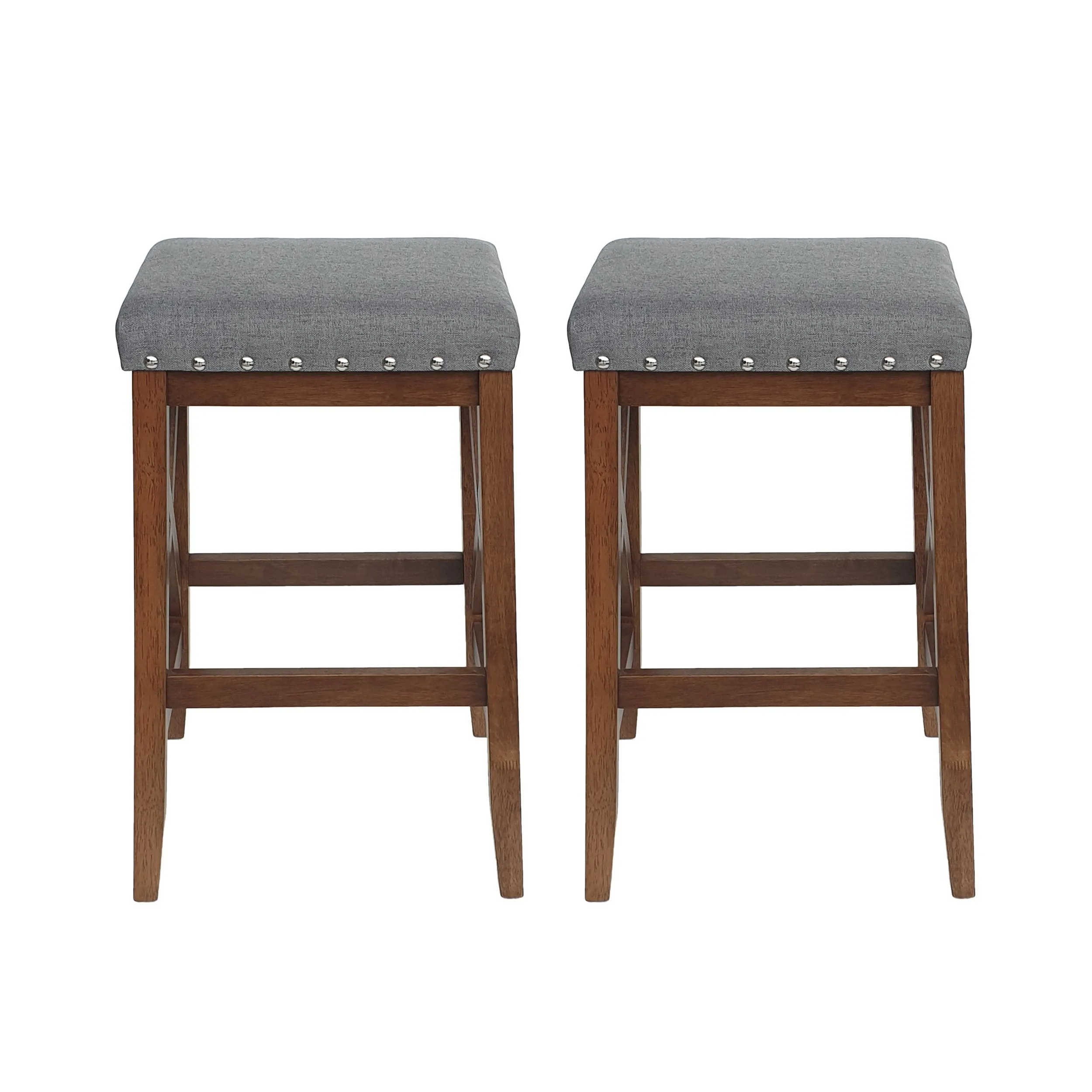 Contemporary Farmhouse Upholstered Fabric Barstools (Set of 2) - NH835903